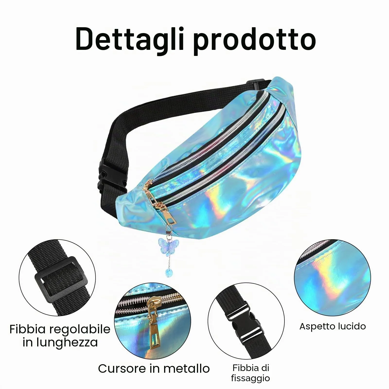 Marsupio Elegante con Decorazione a Farfalla, per Ragazzi e Bambini, Festival Hipbag, Blu, 30 x 12 x 13 cm, Alla Moda - immagine 3