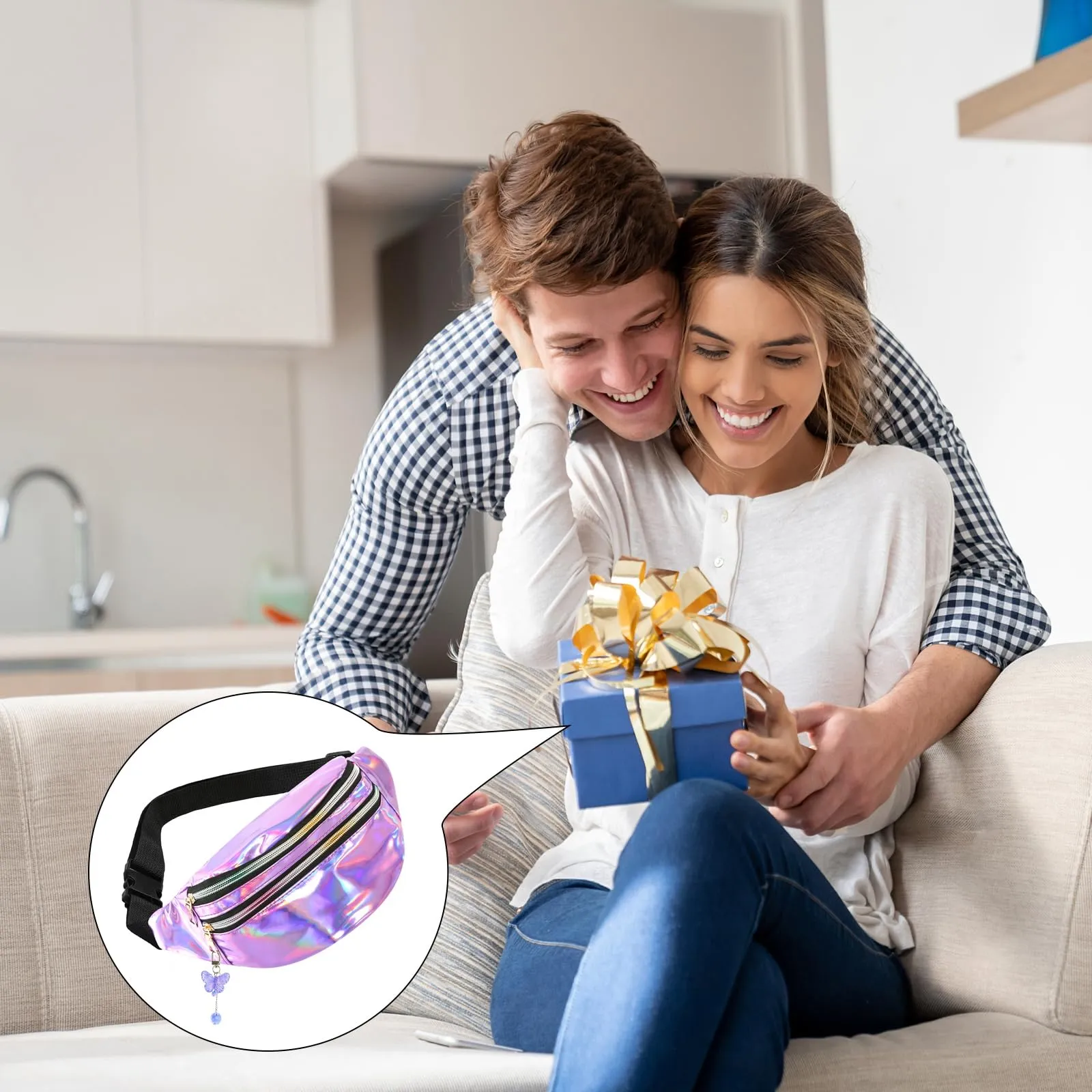 Marsupio con Decorazione a Farfalla, Elegante Hipbag per Ragazzi e Bambini, Colorato da Donna, Viola - 30 x 12 x 13 cm, Alla - immagine 7