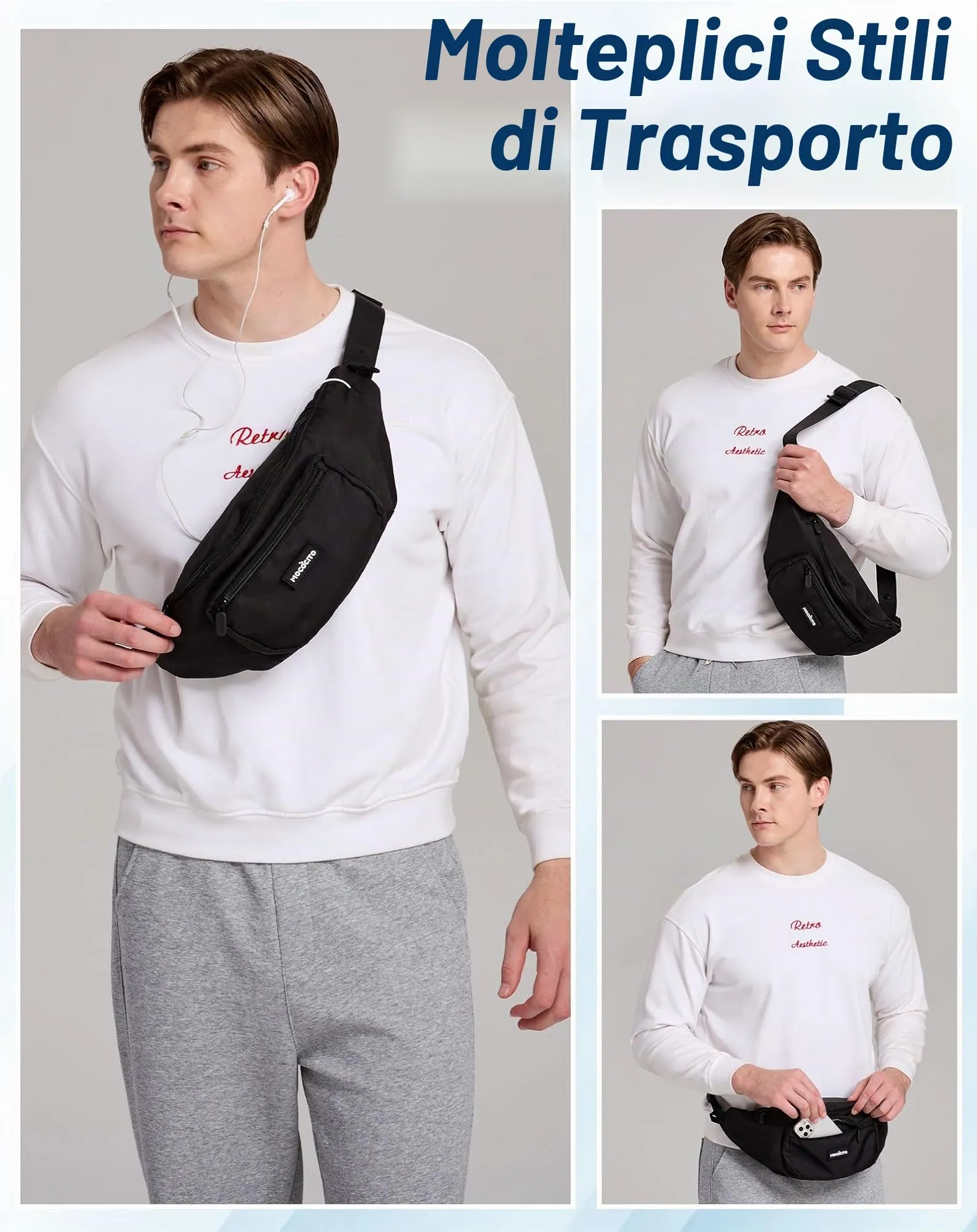 MOCOCITO Marsupio Uomo Donna Grande 4L,Marsupio da Viaggio Sportivo,Cintura Regolabile 52-152cm Waist Doggy Bag Impermeabile con Copertura Antipioggia,Jack Per Cuffie 4 Tasche Per Ciclismo Trekking - immagine 5