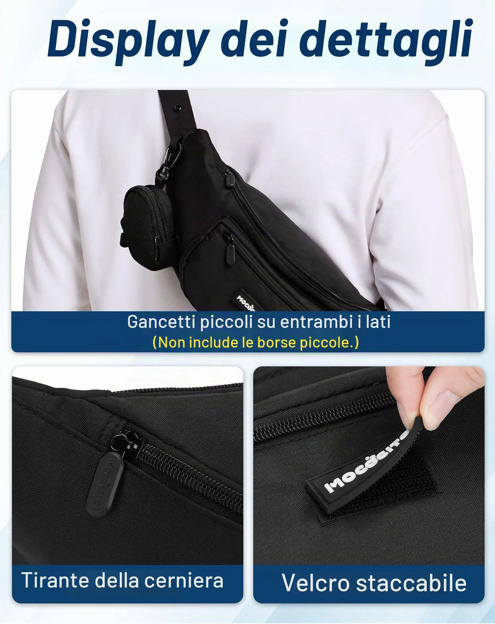 MOCOCITO Marsupio Uomo Donna Grande 4L,Marsupio da Viaggio Sportivo,Cintura Regolabile 52-152cm Waist Doggy Bag Impermeabile con Copertura Antipioggia,Jack Per Cuffie 4 Tasche Per Ciclismo Trekking - immagine 6