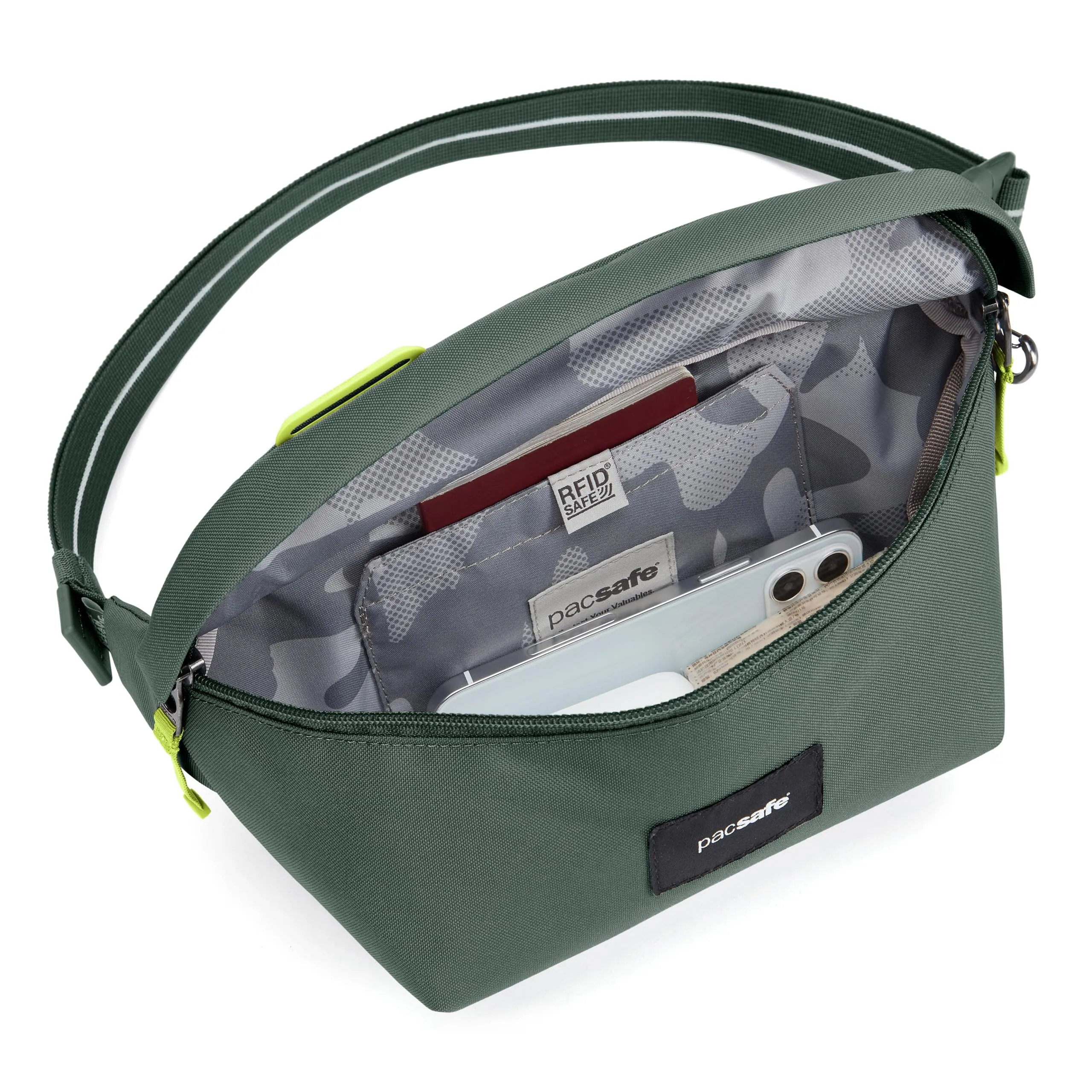Pacsafe Go Anti Theft Sling Pack - Borsa per il trasporto antifurto, unisex, per adulti, colore: Verde abete - immagine 5