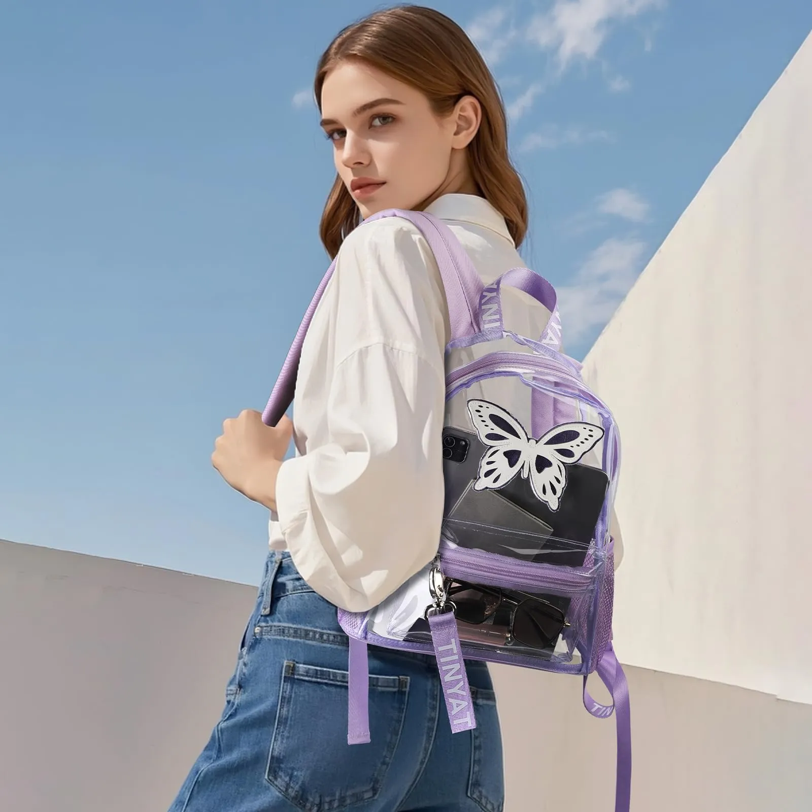 TINYAT Zaino Trasparente Donna Impermeabile Super PVC Casual Fashion, Borsa a Spalla per Shopping e Appuntamenti, T9051, Zaino daypack - immagine 2