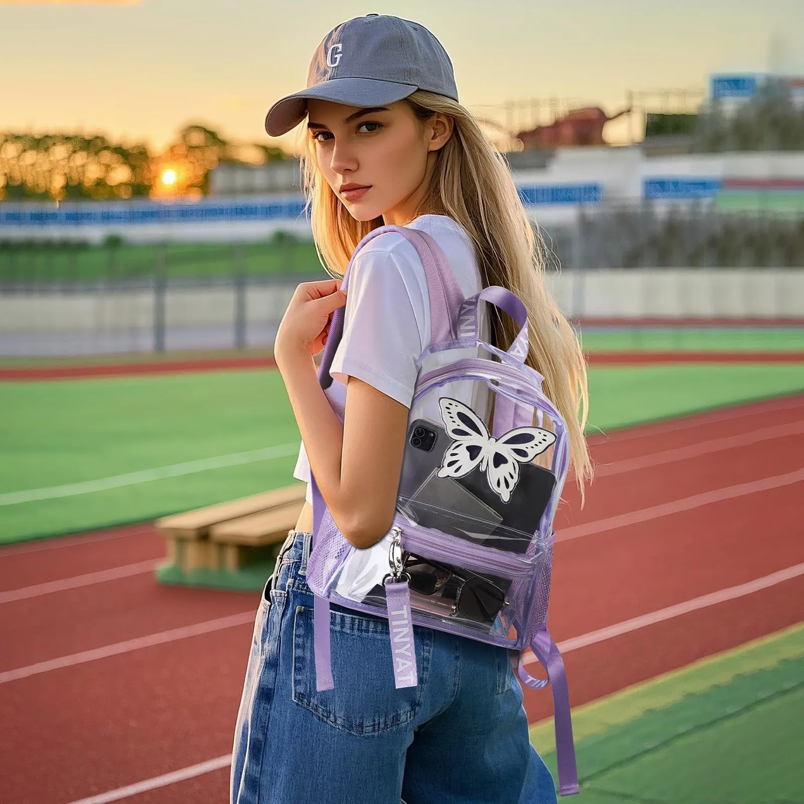 TINYAT Zaino Trasparente Donna Impermeabile Super PVC Casual Fashion, Borsa a Spalla per Shopping e Appuntamenti, T9051, Zaino daypack - immagine 7