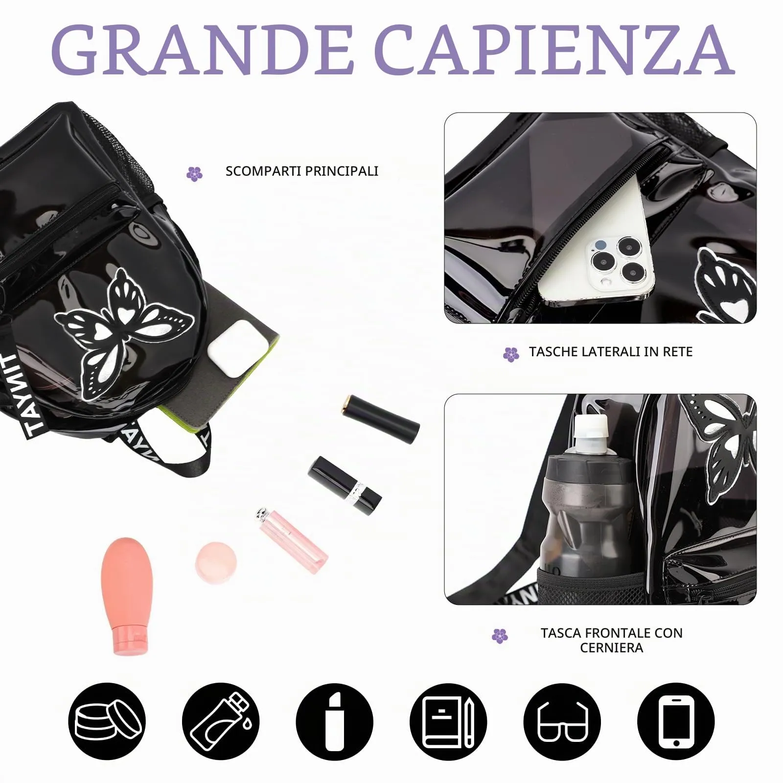 TINYAT Zaino trasparente Zaino da donna trasparente Impermeabile Super PVC Zaino Casual Zaino Moda Donna Shopping Dating Pack, T9051, 13 x 28 x 31 cm - immagine 5