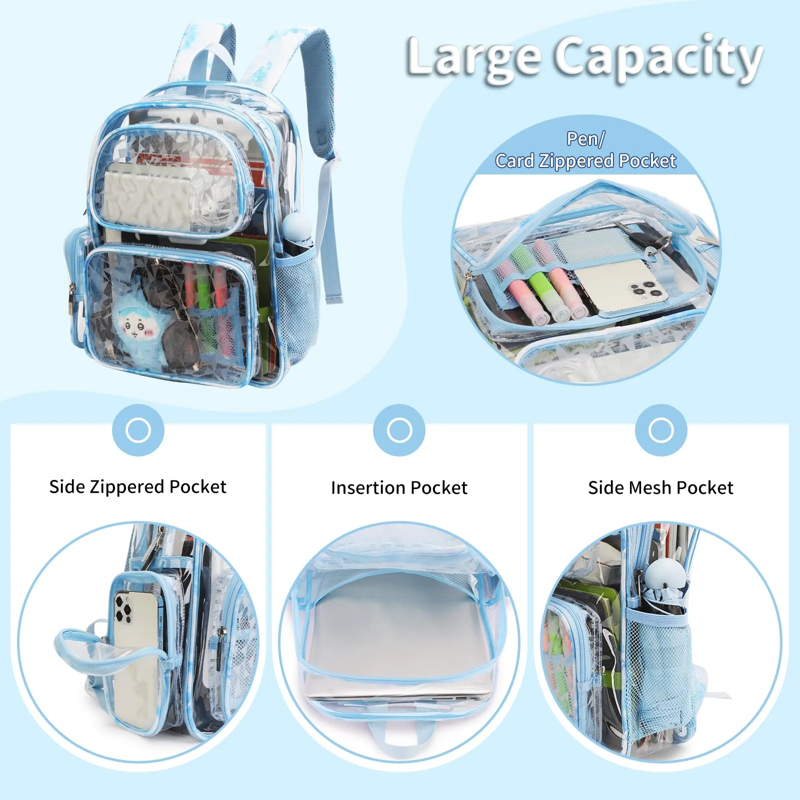 TINYAT Zaino Trasparente Donna Impermeabile Super PVC Casual Fashion, Borsa a Spalla per Shopping e Appuntamenti, T9051 - immagine 4