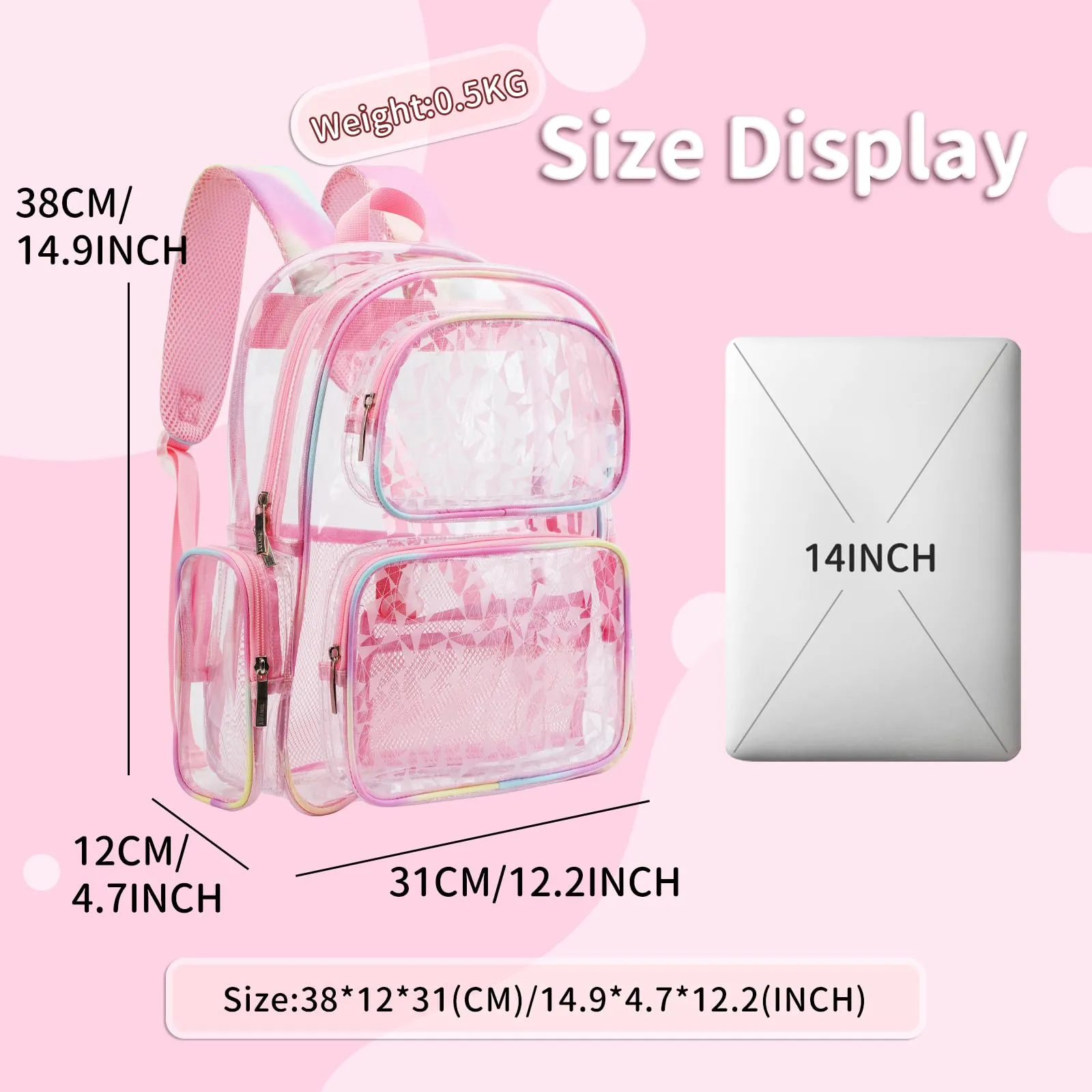 TINYAT Zaino trasparente Zaino da donna trasparente Impermeabile Super PVC Zaino Casual Zaino Moda Donna Shopping Dating Pack, T9051 - immagine 3
