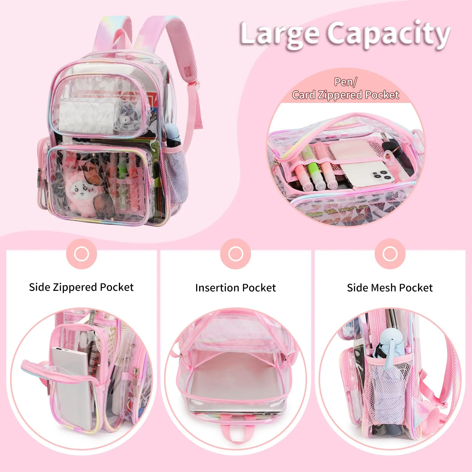 TINYAT Zaino trasparente Zaino da donna trasparente Impermeabile Super PVC Zaino Casual Zaino Moda Donna Shopping Dating Pack, T9051 - immagine 4