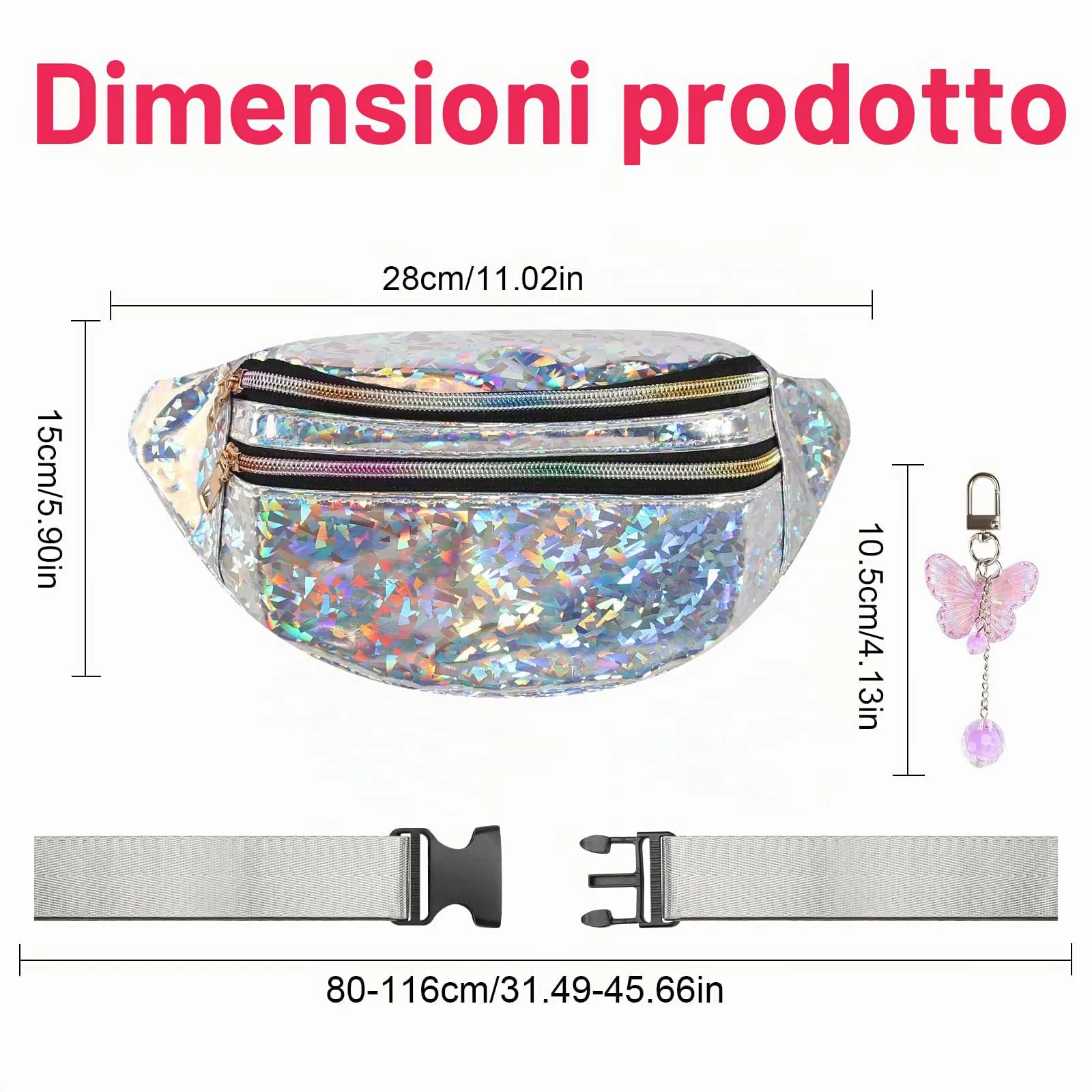Marsupio per ragazze, donne e ragazzi con decorazione a farfalla, marsupio colorato, cintura da donna, marsupio elegante da donna, marsupio per ragazze e ragazzi, marsupio per festival, hipbag - immagine 2