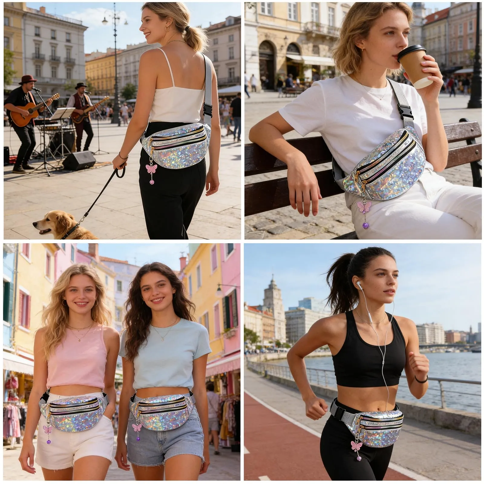 Marsupio per ragazze, donne e ragazzi con decorazione a farfalla, marsupio colorato, cintura da donna, marsupio elegante da donna, marsupio per ragazze e ragazzi, marsupio per festival, hipbag - immagine 5