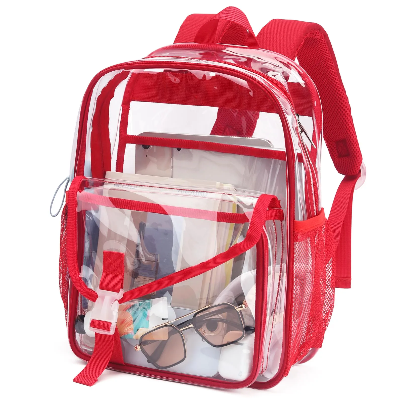 TINYAT Zaino trasparente Zaino da donna trasparente Impermeabile Super PVC Zaino Casual Zaino Moda Donna Shopping Dating Pack, T9051, Rosso/141573, 10.23*4.3*13.7 inches (26*11*35cm), Zaino daypack - immagine 1