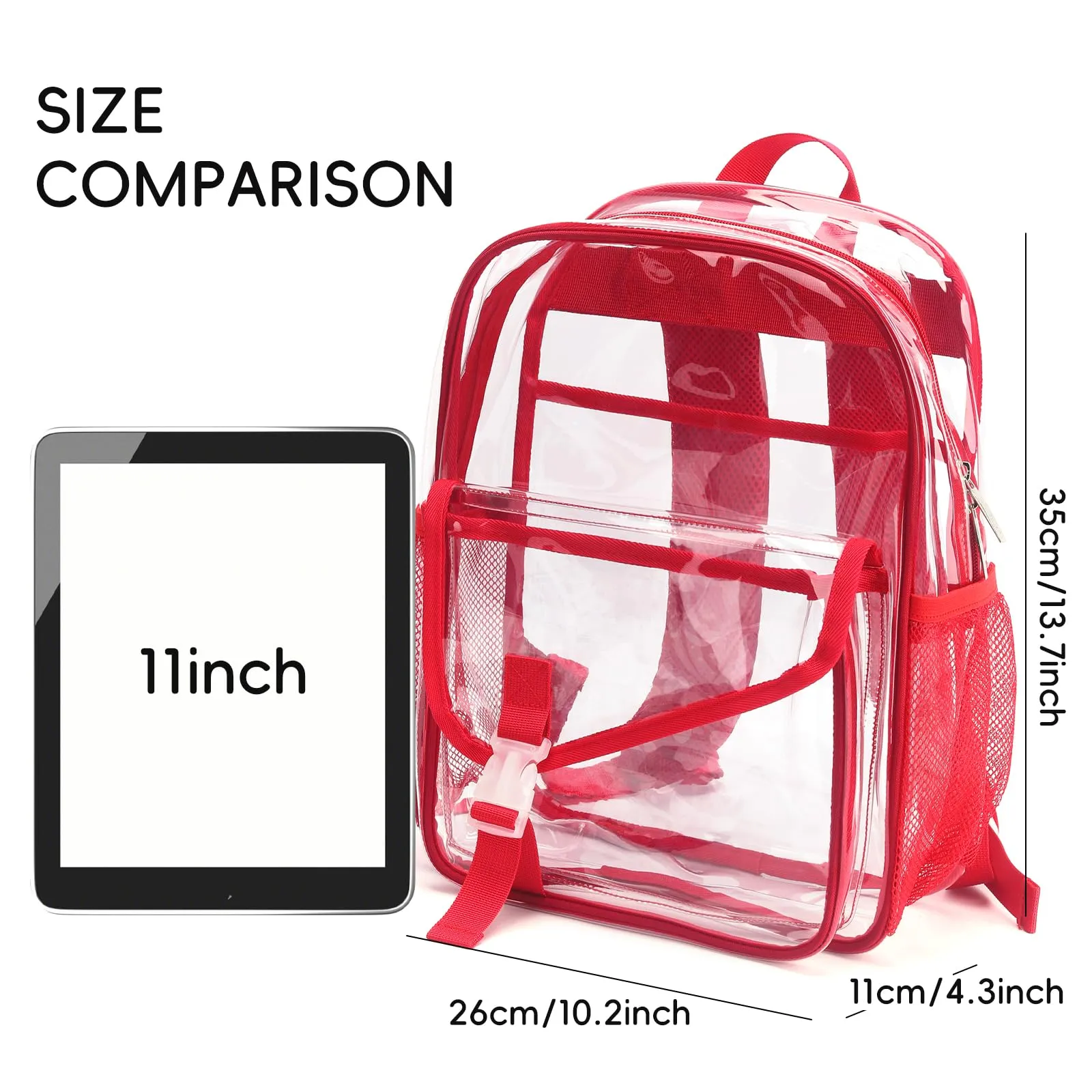 TINYAT Zaino trasparente Zaino da donna trasparente Impermeabile Super PVC Zaino Casual Zaino Moda Donna Shopping Dating Pack, T9051, Rosso/141573, 10.23*4.3*13.7 inches (26*11*35cm), Zaino daypack - immagine 3