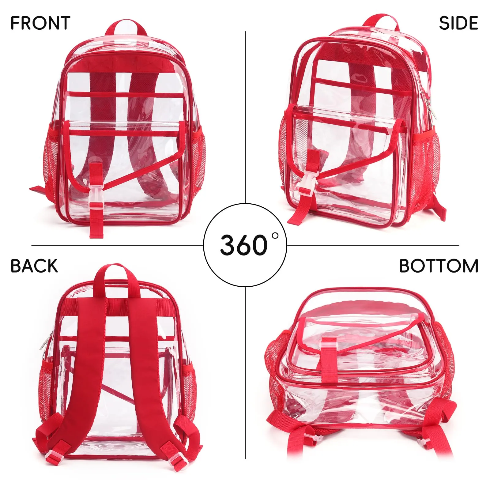 TINYAT Zaino trasparente Zaino da donna trasparente Impermeabile Super PVC Zaino Casual Zaino Moda Donna Shopping Dating Pack, T9051, Rosso/141573, 10.23*4.3*13.7 inches (26*11*35cm), Zaino daypack - immagine 4