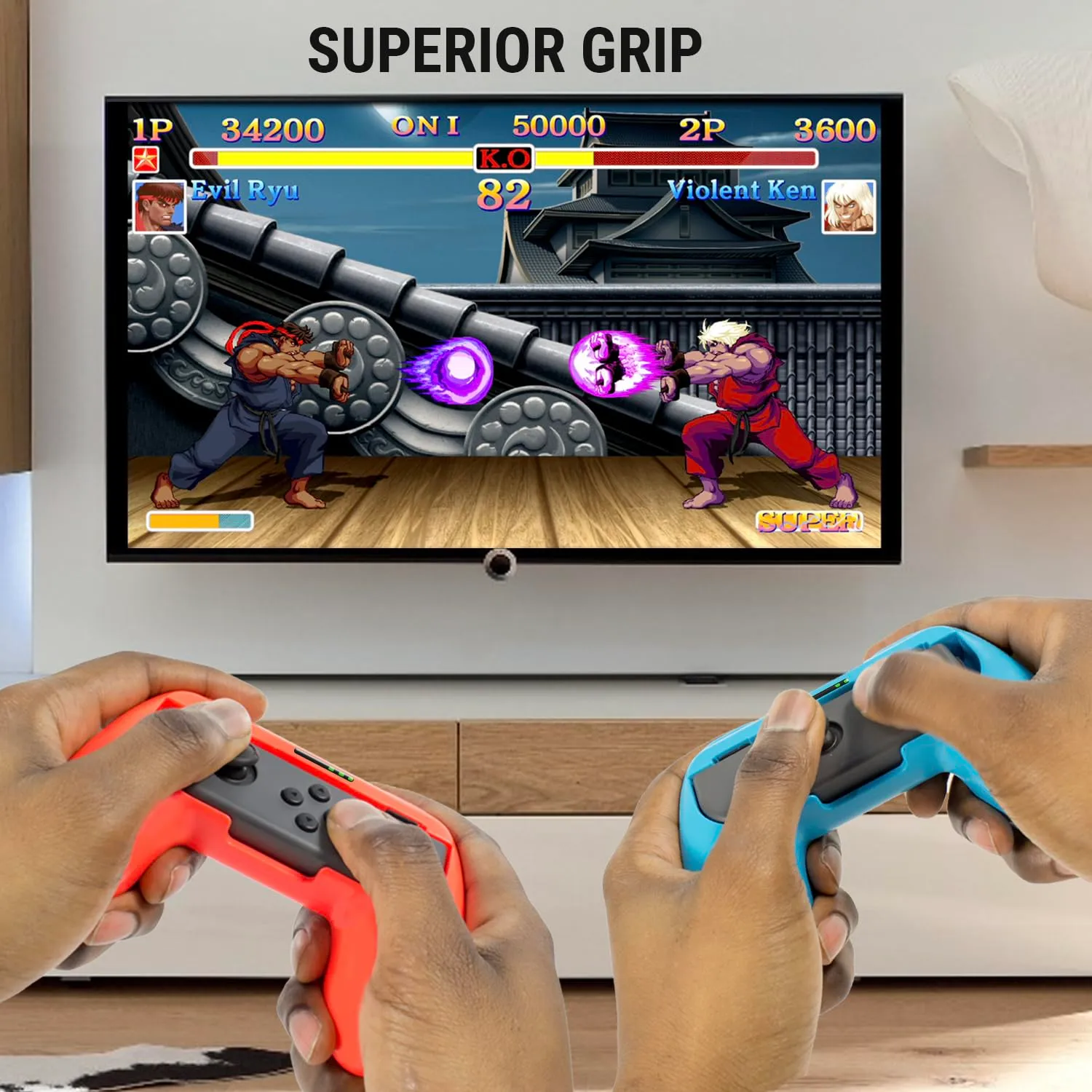 Grip Orzly compatibile con i Joy-Con del Nintendo Switch per un Comfort Extra (CONFEZIONE DOPPIA) - 2 Impugnature Universali (1 ROSSA + 1 AZZURRA) per i Joy-Con del Nintendo Switch - immagine 7