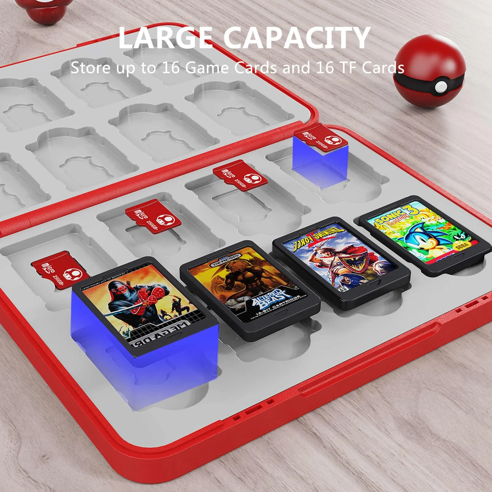 Custodia per Schede di Gioco Magnetiche per Nintendo Switch,Switch Lite & Switch OLED con 16 Slot per Schede di Gioco e 16 Slot per Schede Micro SD,Organizer di Gioco Antiurto Resistente All'acqua (C) - immagine 2