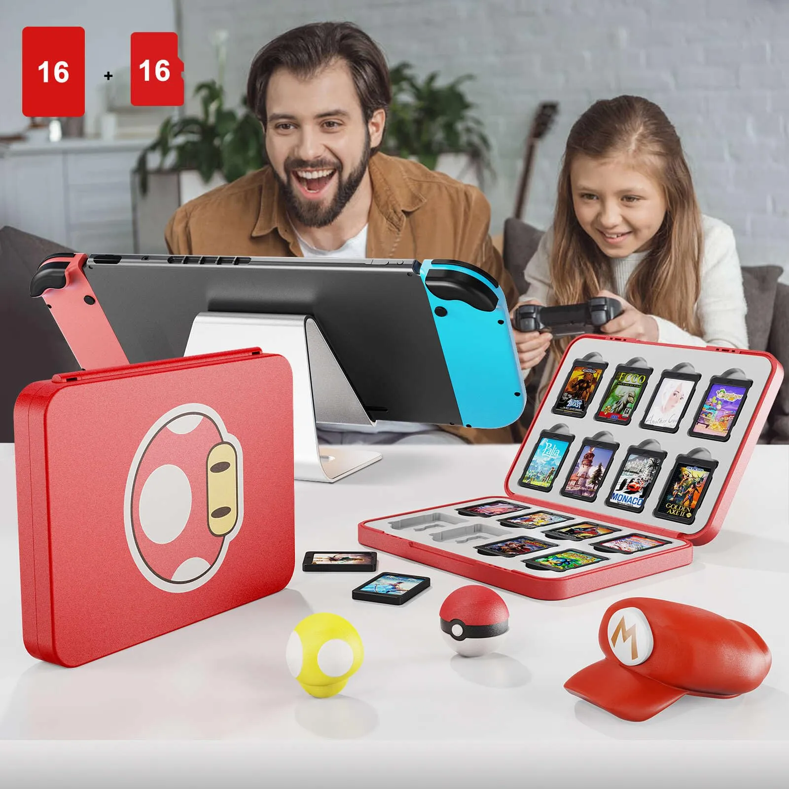 Custodia per Schede di Gioco Magnetiche per Nintendo Switch,Switch Lite & Switch OLED con 16 Slot per Schede di Gioco e 16 Slot per Schede Micro SD,Organizer di Gioco Antiurto Resistente All'acqua (C) - immagine 6