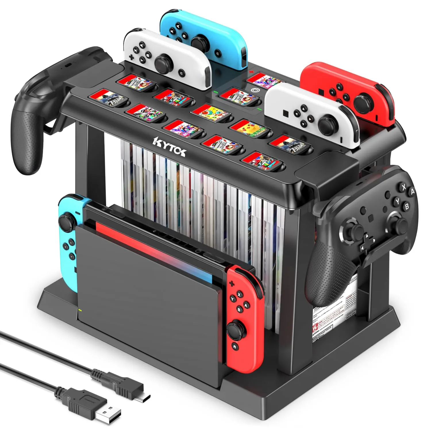 Kytok Supporto al Gioco Torre per Nintendo Switch/OLED, Caricatore per Joycon Switch & Supporto Accessori da Gioco Switch, Multifunzionale Switch Organizer per Gioco, Controller Pro e TV Dock - immagine 1