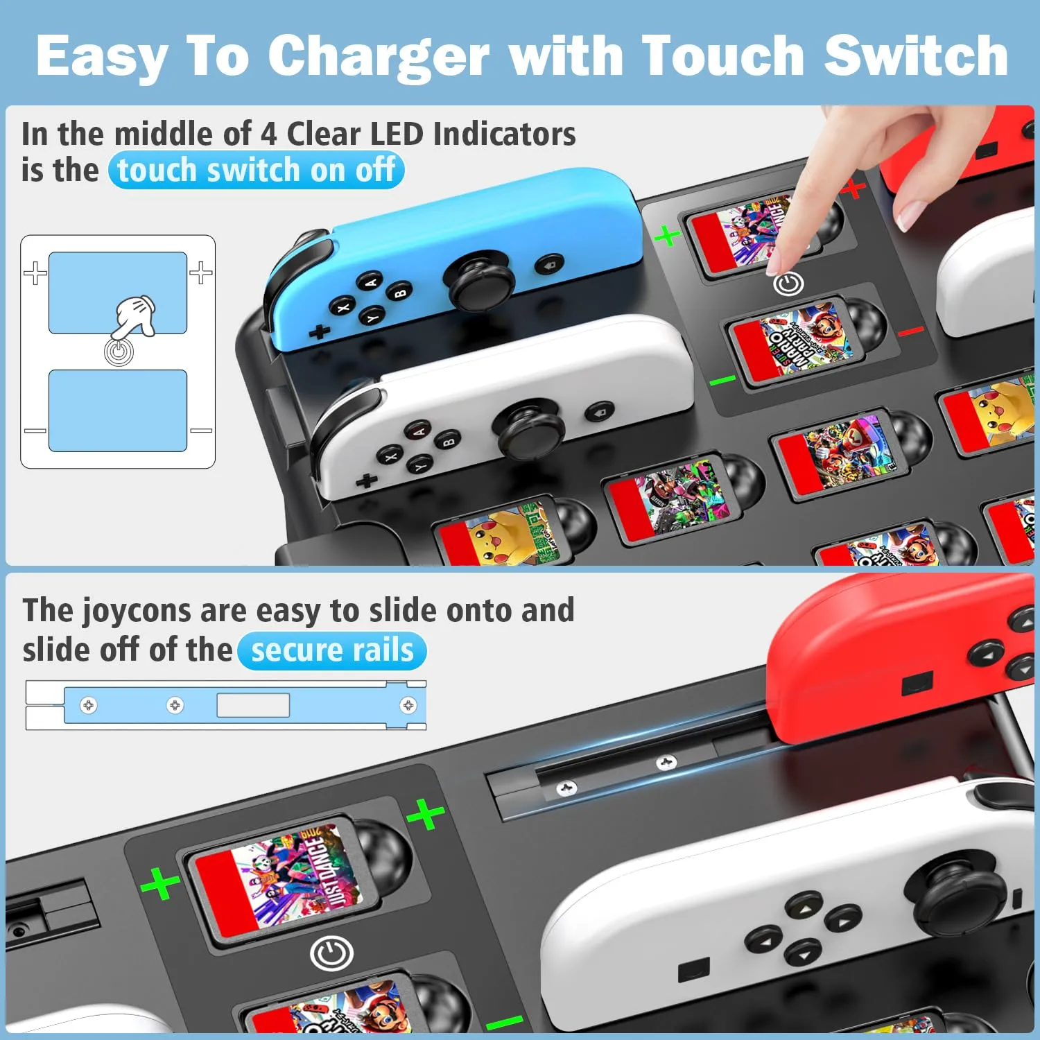 Kytok Supporto al Gioco Torre per Nintendo Switch/OLED, Caricatore per Joycon Switch & Supporto Accessori da Gioco Switch, Multifunzionale Switch Organizer per Gioco, Controller Pro e TV Dock - immagine 2