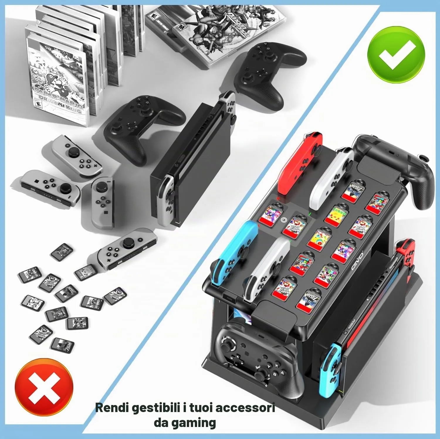 Kytok Supporto al Gioco Torre per Nintendo Switch/OLED, Caricatore per Joycon Switch & Supporto Accessori da Gioco Switch, Multifunzionale Switch Organizer per Gioco, Controller Pro e TV Dock - immagine 3