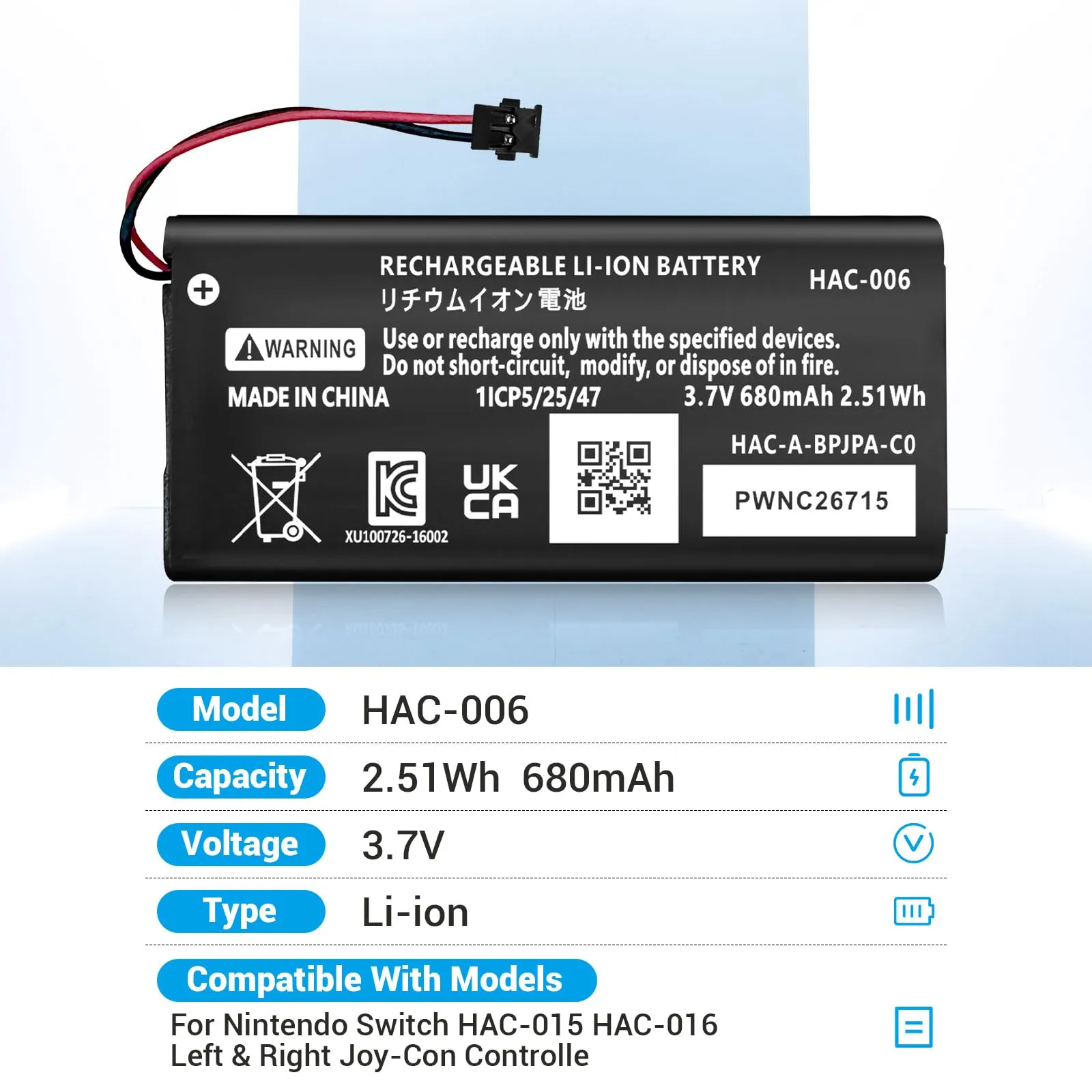 680 mAh, 2 batterie HAC-006 per Switch Joy-Con L/R sinistra e destra HAC-015 - immagine 5