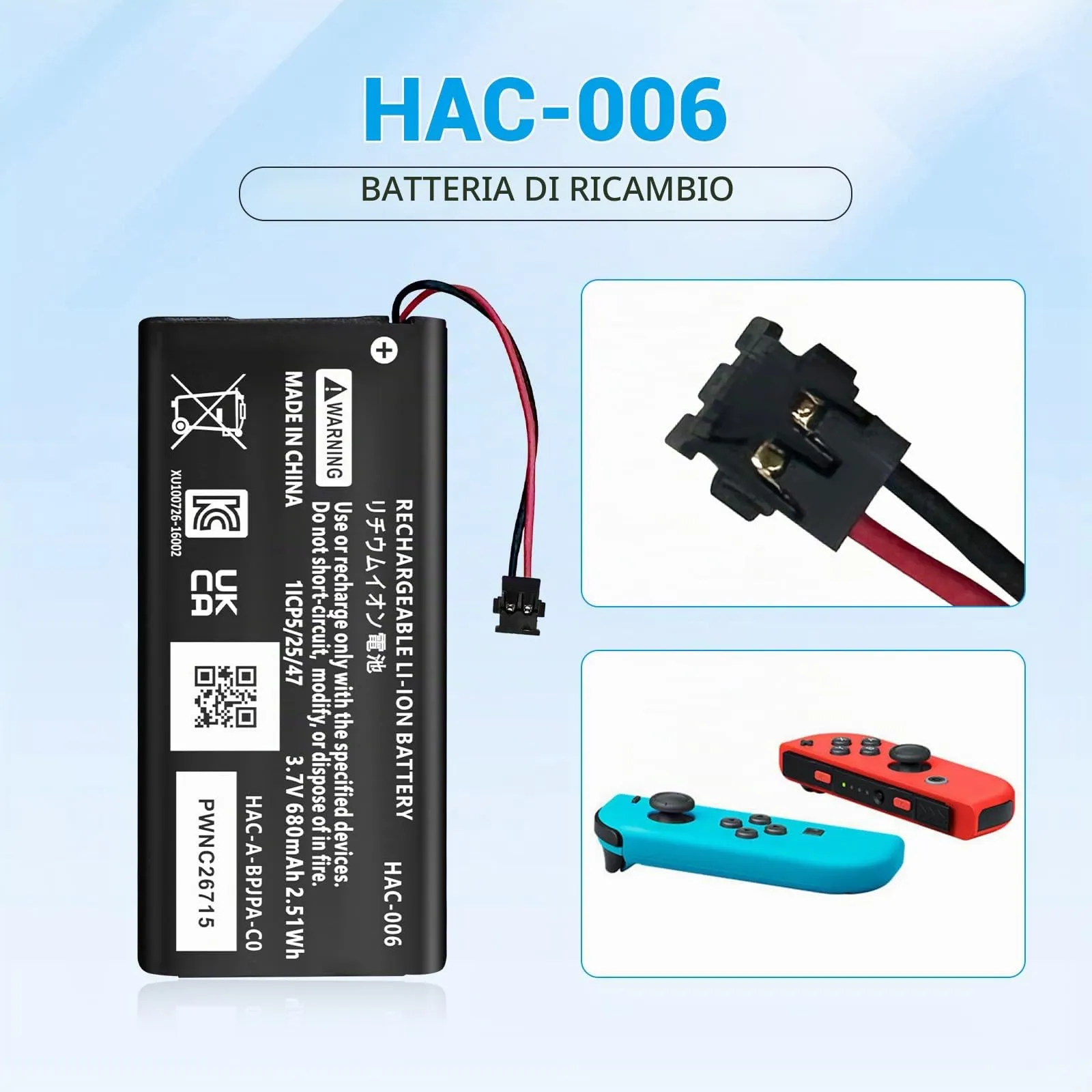 680 mAh, 2 batterie HAC-006 per Switch Joy-Con L/R sinistra e destra HAC-015 - immagine 7
