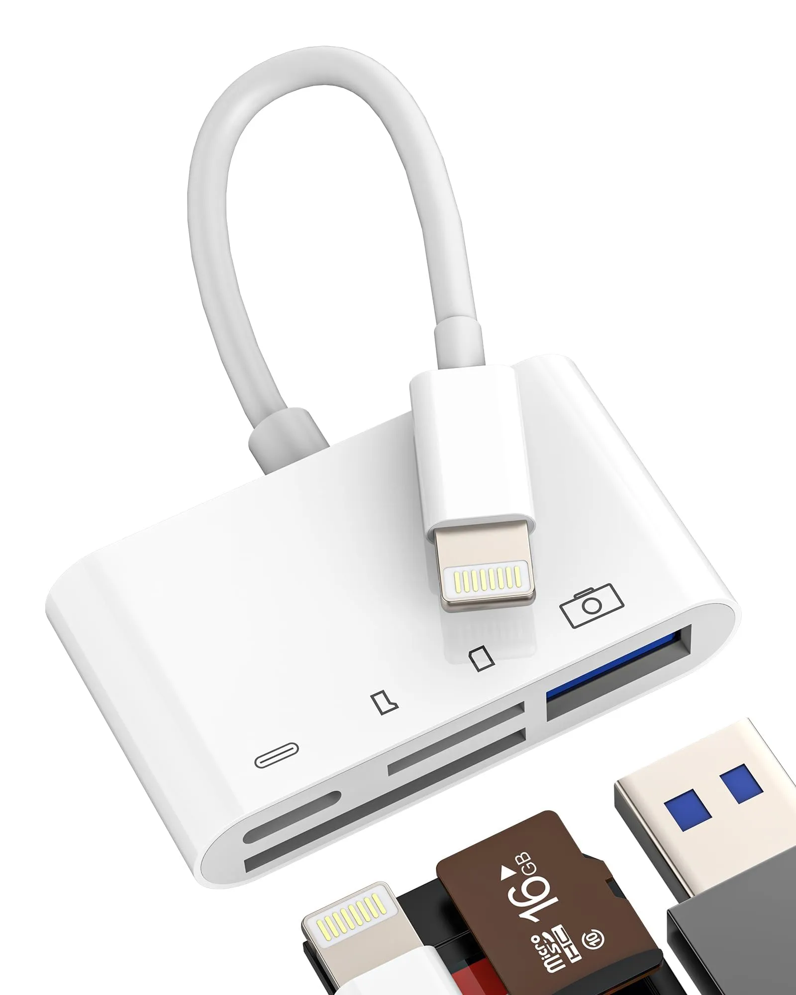 Adattatore lettore schede SD per Lightning(4 in 1)USB OTG 3.0 cavo chiavetta per iPhone 14 pro max ricarica jack TF micro SD card reader fotocamera memoria trasferire dati per Apple telefono per iPad - immagine 1