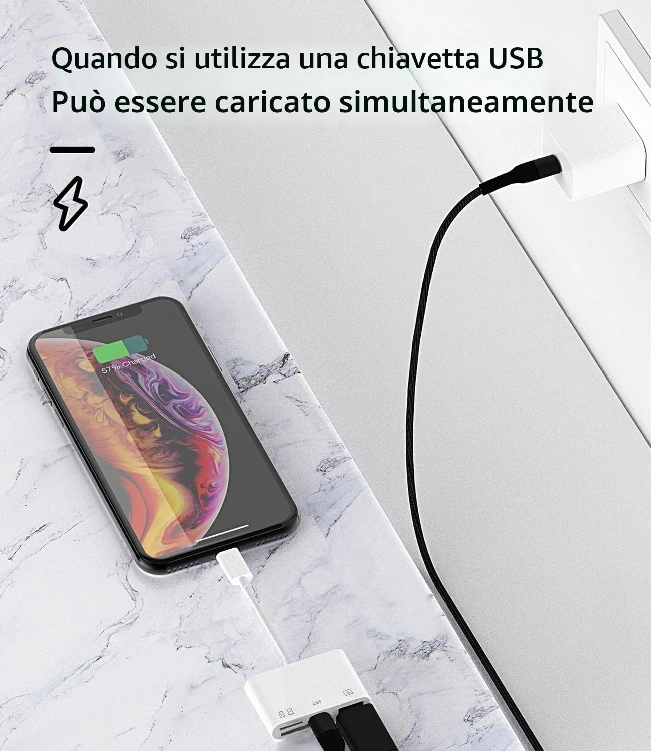 Adattatore lettore schede SD per Lightning(4 in 1)USB OTG 3.0 cavo chiavetta per iPhone 14 pro max ricarica jack TF micro SD card reader fotocamera memoria trasferire dati per Apple telefono per iPad - immagine 4