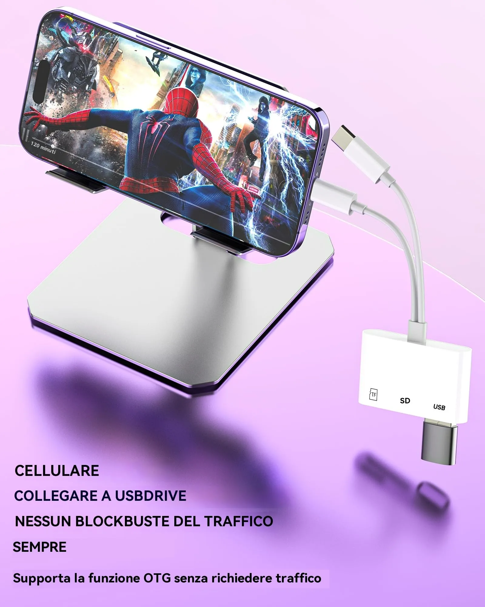 Adattatore Lettore di Schede USB C e per Lightning per iPhone16 15 14 per iPad per Apple MacBook Pro SD Micro SD Card Reader Fotocamera Memoria TF USB OTG Fotografia Trasferire Compatibile per Samsung - immagine 2