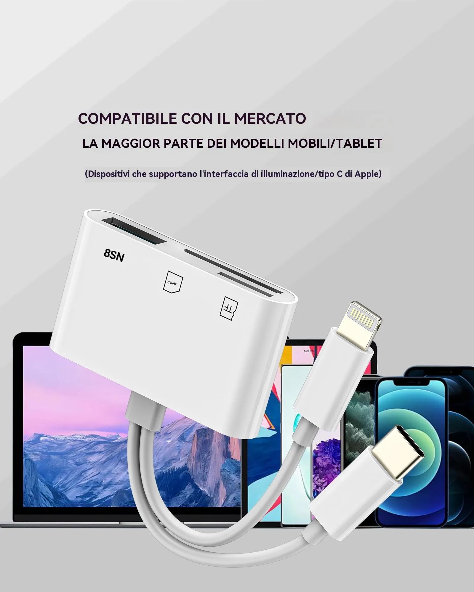Adattatore Lettore di Schede USB C e per Lightning per iPhone16 15 14 per iPad per Apple MacBook Pro SD Micro SD Card Reader Fotocamera Memoria TF USB OTG Fotografia Trasferire Compatibile per Samsung - immagine 7