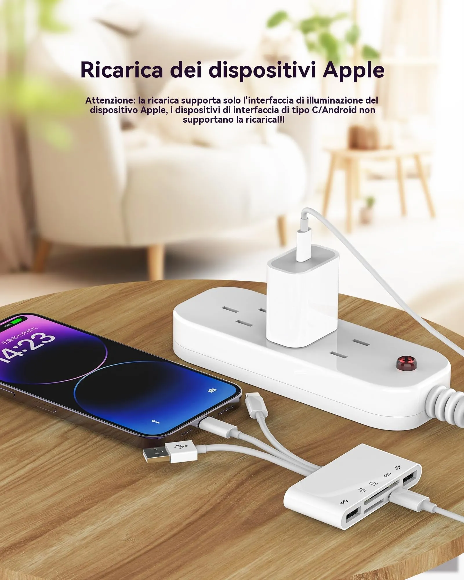 Adattatore per Lightning USB C USB a Lettore di Schede SD e Micro SD OTG 5 in 1 per Apple per iPhone16 15 14 per iPad PC Macchina Fotografica Scheda di Memoria TF Carte Trasferire Foto Chiavetta USB - immagine 7