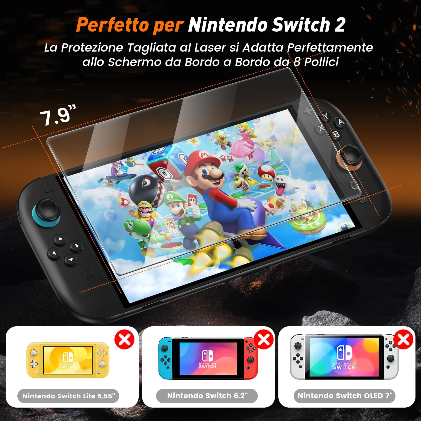 daydayup 4 Pezzi Vetro Temperato Compatibile con Nintendo Switch 2, 4 Pezzi Pellicola Protettiva per Switch 2 Model 2025 -Bubble Free, HD, Anti-Crack, durezza 9H, Resistente ai Graffi. (7.9") - immagine 2