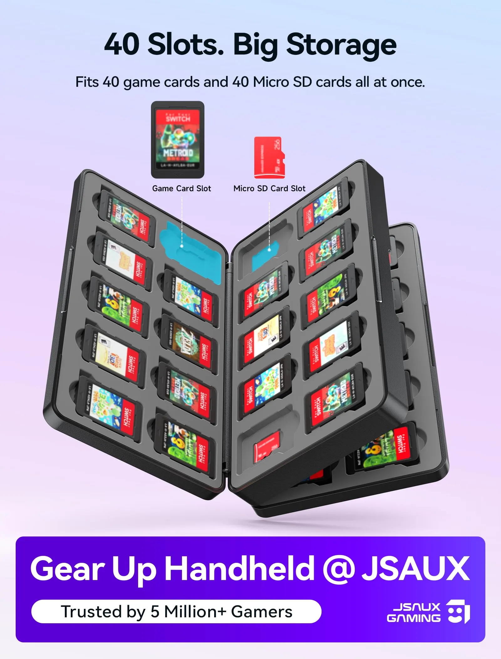 JSAUX Custodia per cartucce Nintendo Switch 2/OLED/Lite, 40 slot - Nero - immagine 2