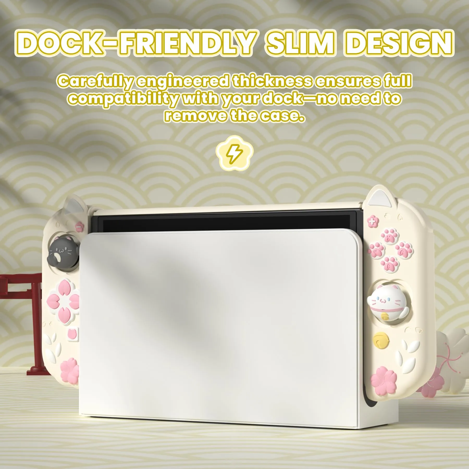 playvital Cover Dockable per Nintendo Switch OLED, Gattino di Fiori-Giallo - immagine 3