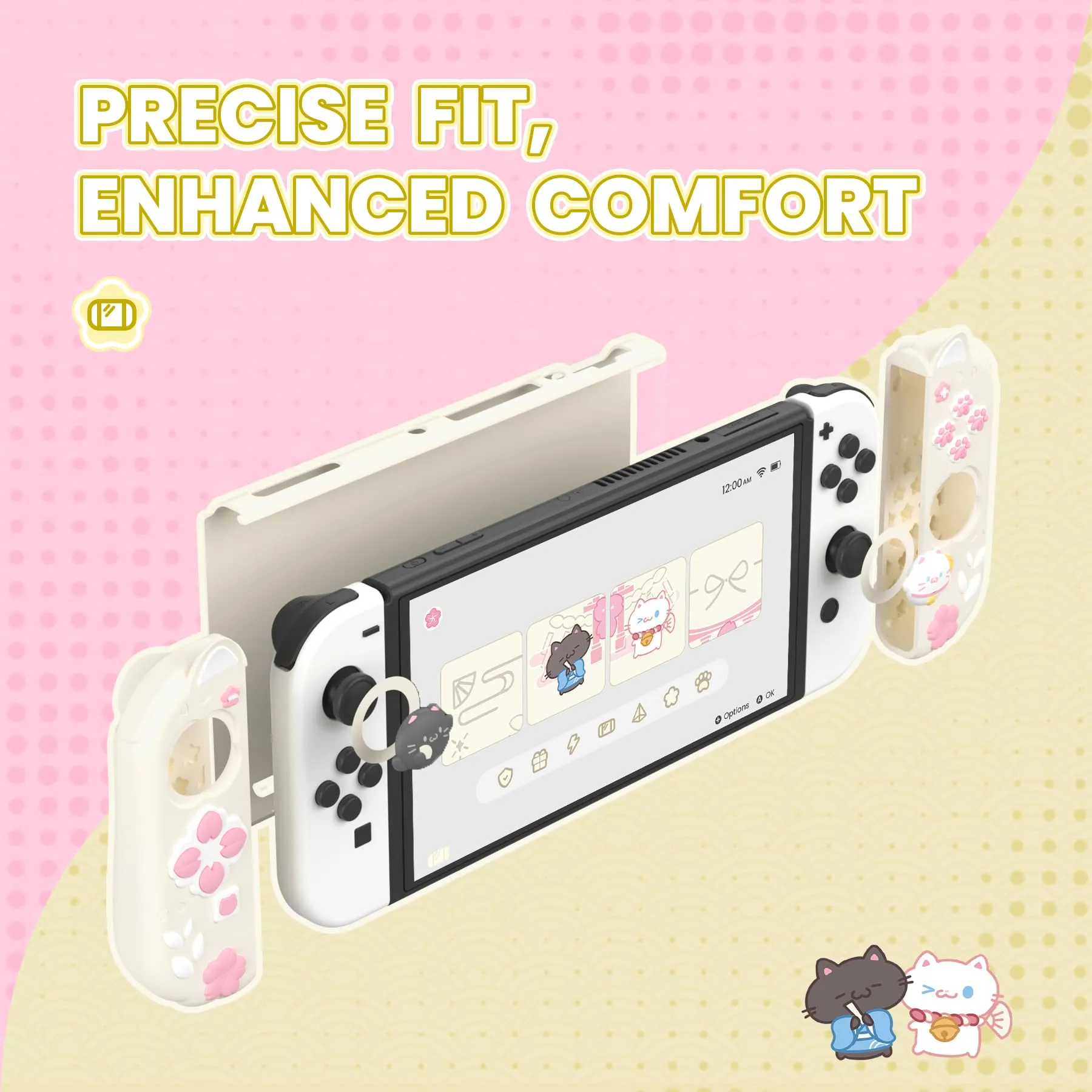 playvital Cover Dockable per Nintendo Switch OLED, Gattino di Fiori-Giallo - immagine 4