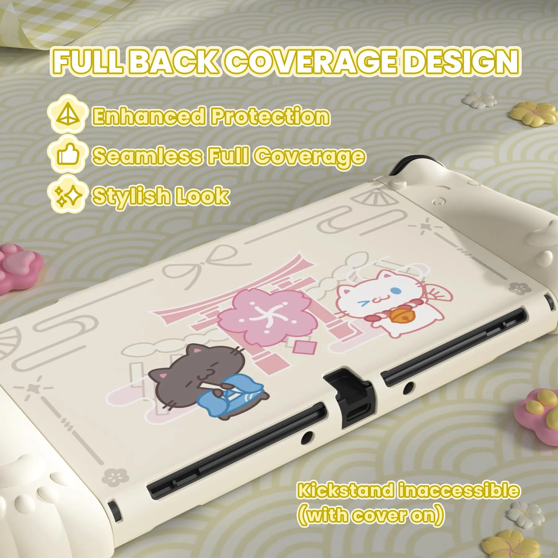 playvital Cover Dockable per Nintendo Switch OLED, Gattino di Fiori-Giallo - immagine 6