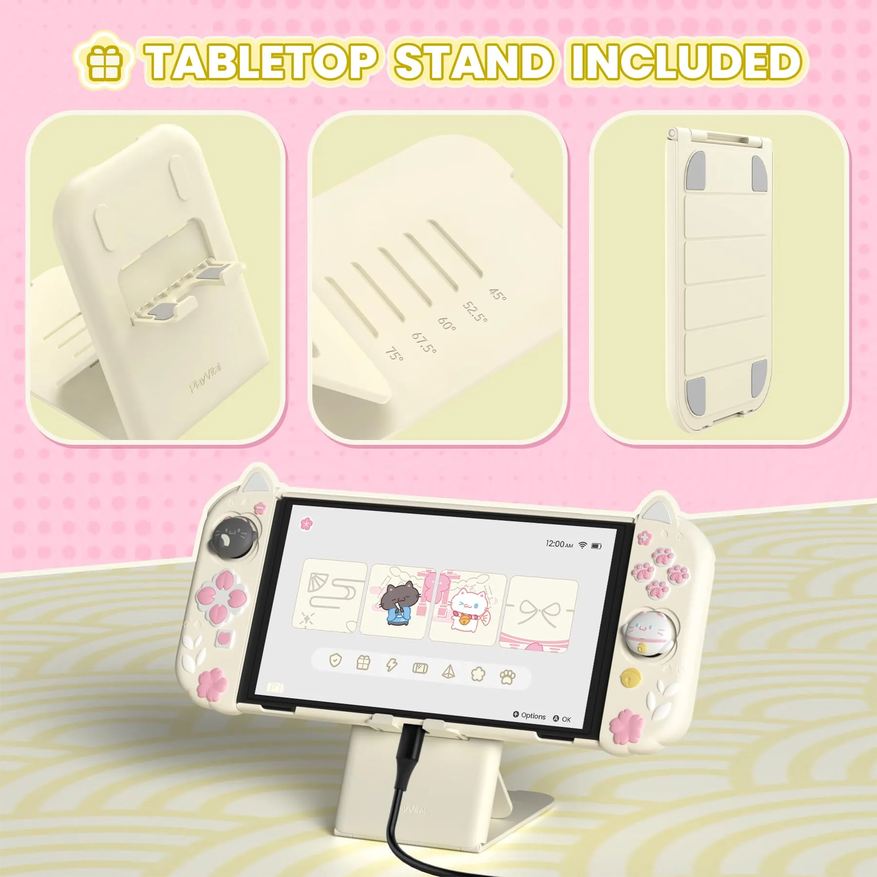 playvital Cover Dockable per Nintendo Switch OLED, Gattino di Fiori-Giallo - immagine 8