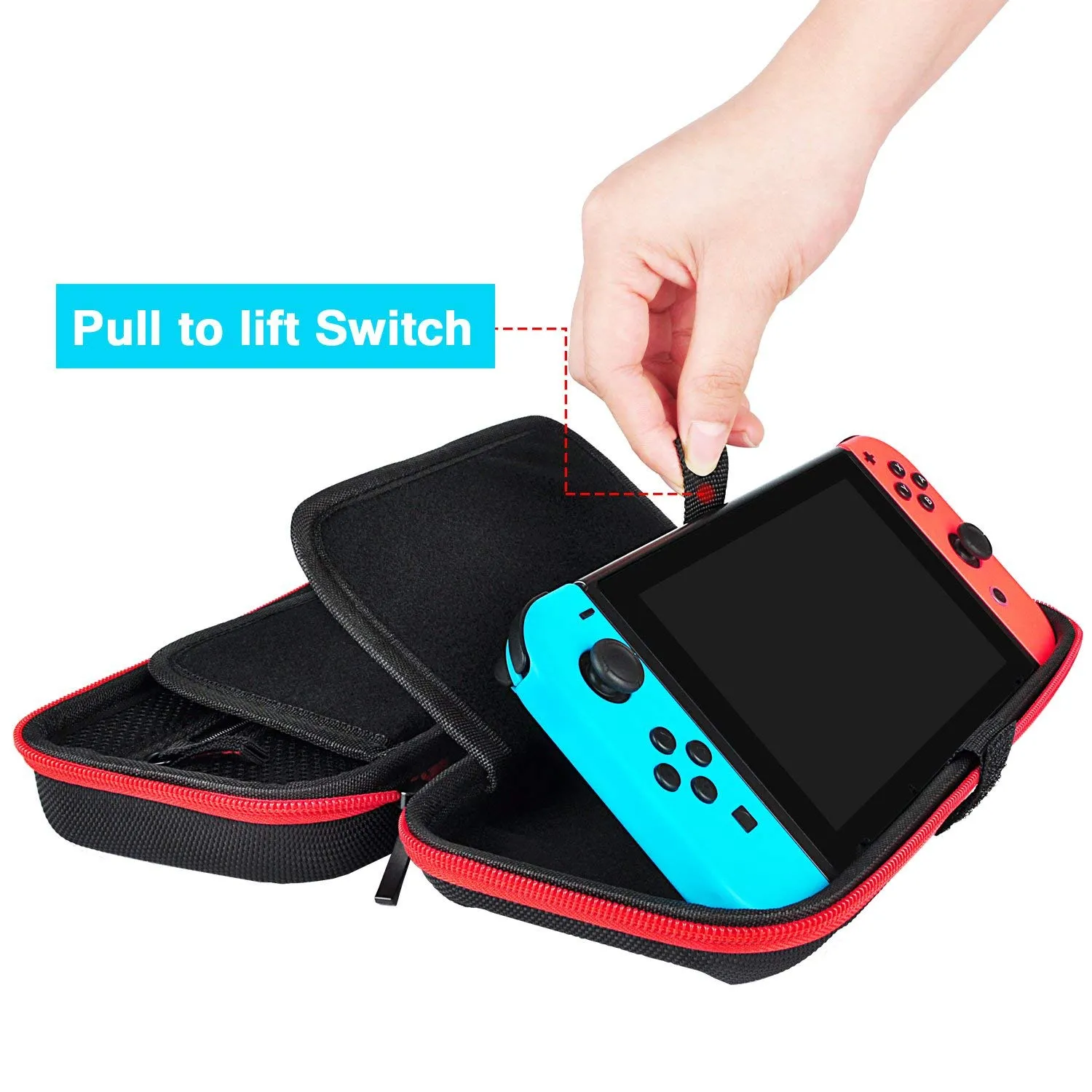 daydayup Custodia per Interruttore e Pellicola Protettiva in Vetro Temperato Compatibile con Nintendo Switch - Custodia Rigida da Viaggio Deluxe per Console Nintendo Switch e Accessori (Rosso) - immagine 3