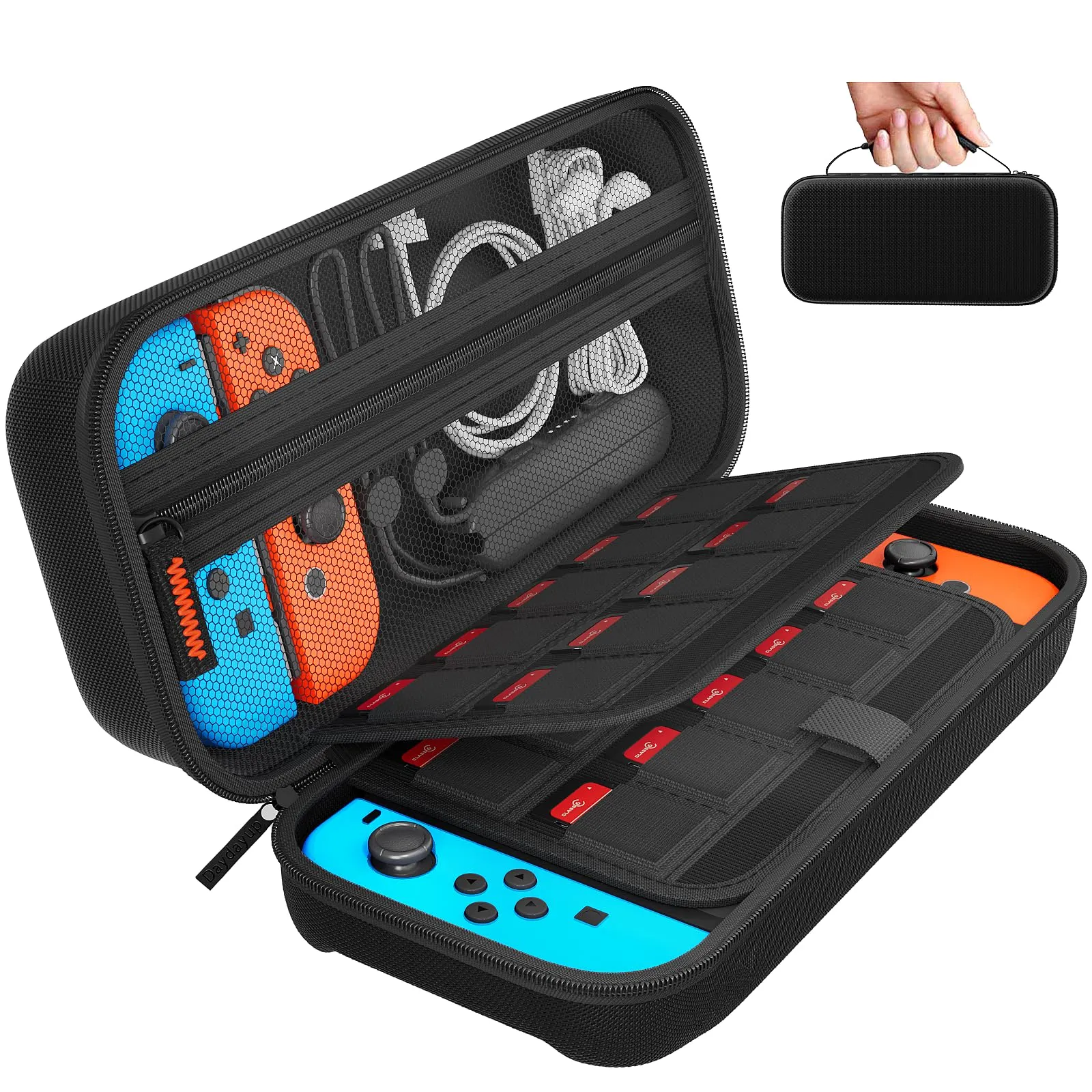 daydayup Borsa Compatibile con Nintendo e Nuovo Switch OLED, Custodia rigida per Nintendo Switch, Protettiva con Borsa per 20 Giochi, Accessori per Console-Nero - immagine 1