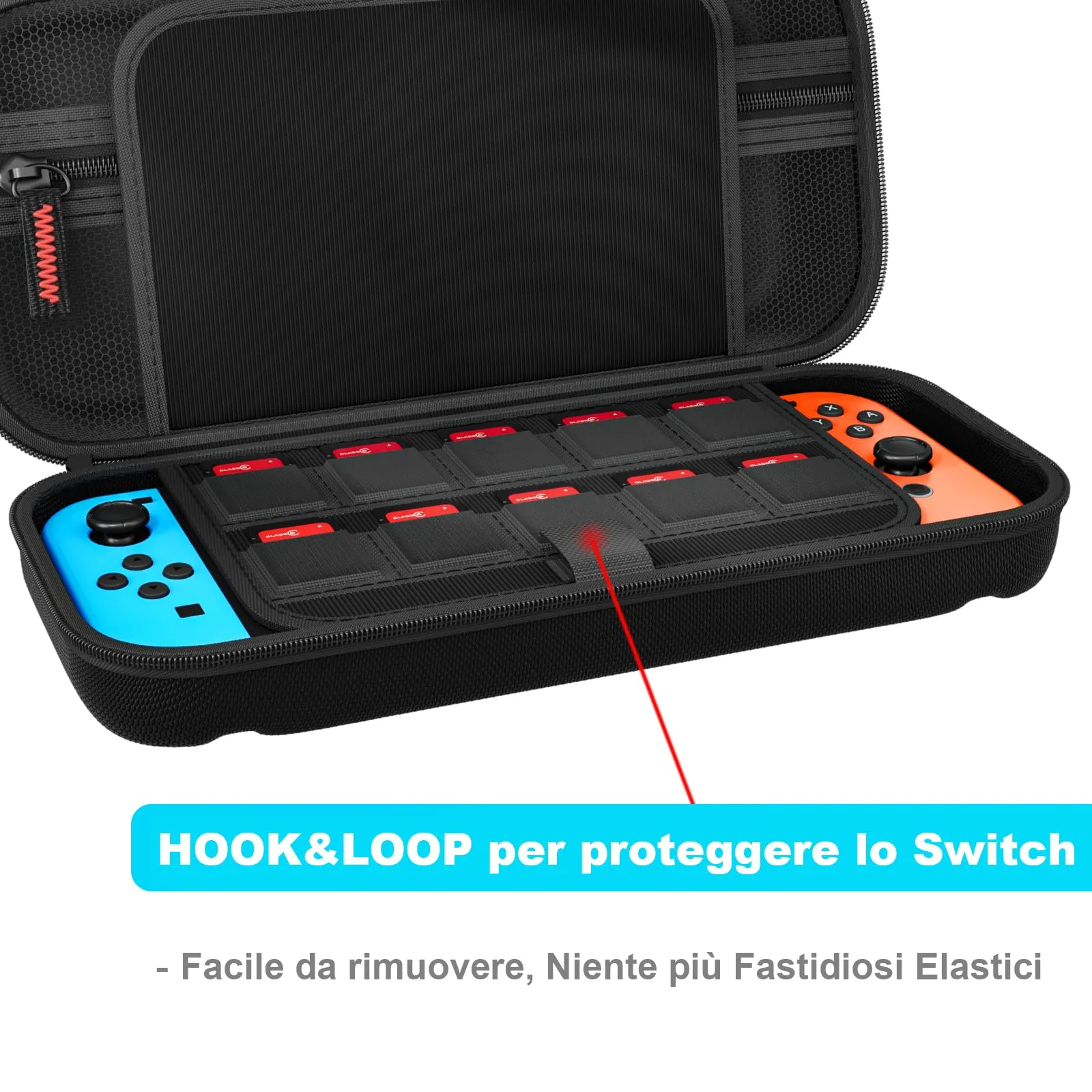daydayup Borsa Compatibile con Nintendo e Nuovo Switch OLED, Custodia rigida per Nintendo Switch, Protettiva con Borsa per 20 Giochi, Accessori per Console-Nero - immagine 2