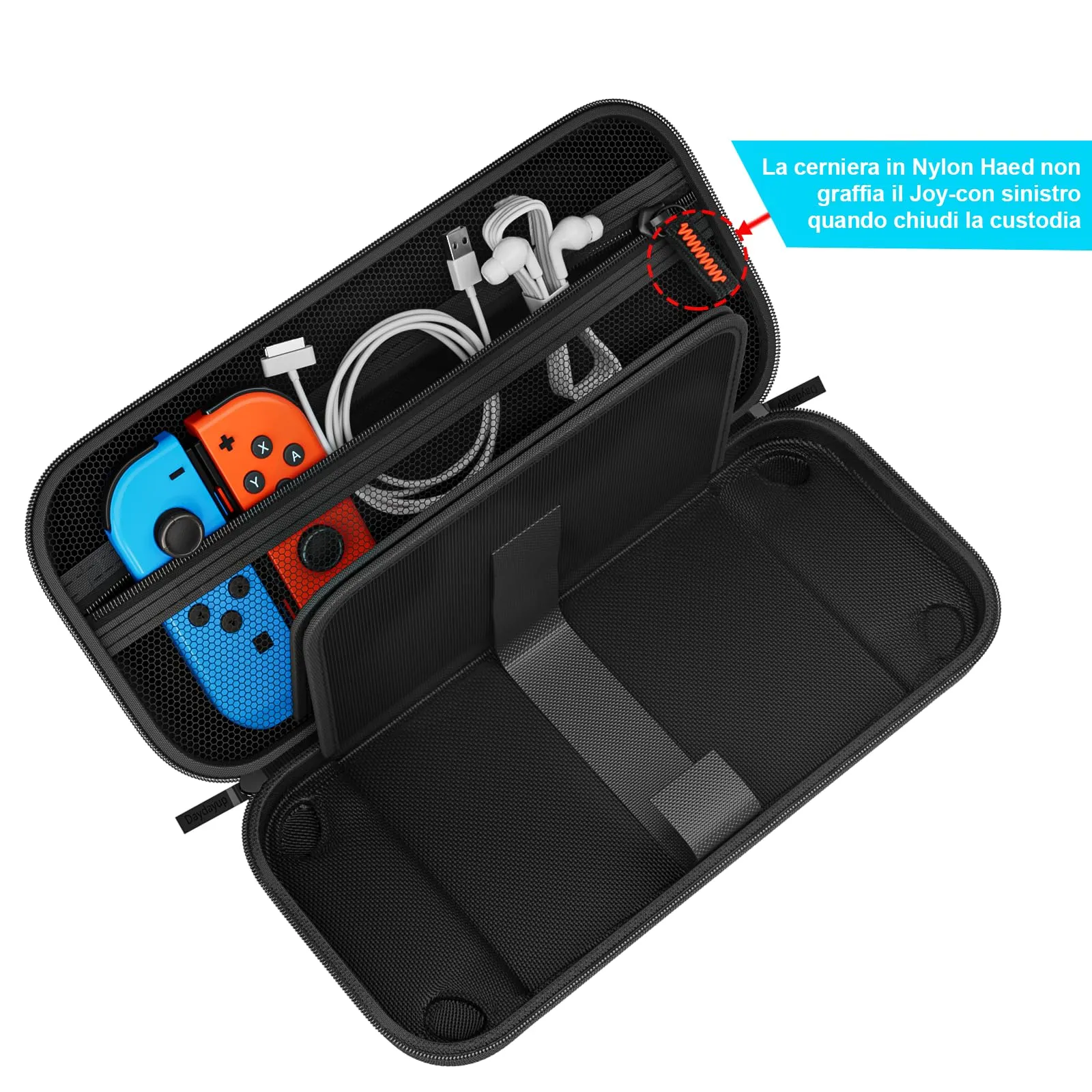 daydayup Borsa Compatibile con Nintendo e Nuovo Switch OLED, Custodia rigida per Nintendo Switch, Protettiva con Borsa per 20 Giochi, Accessori per Console-Nero - immagine 4