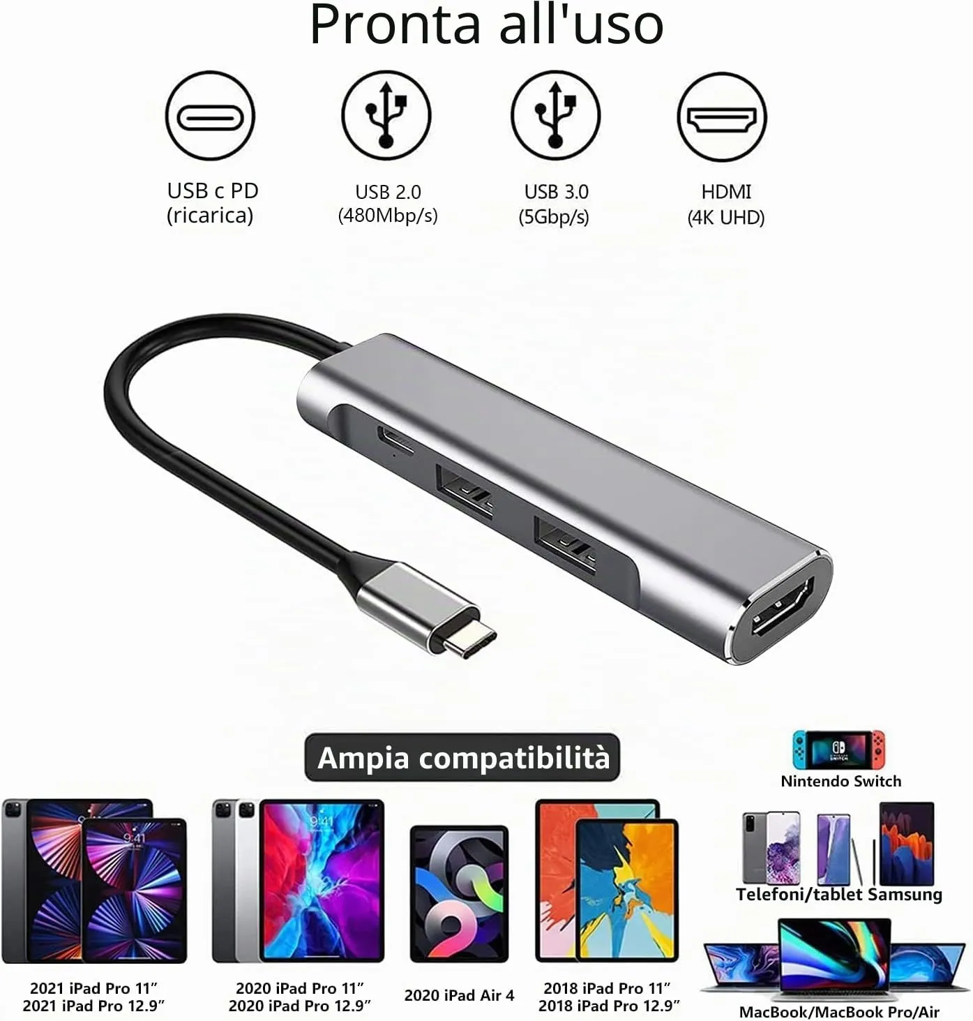 RREAKA Switch Dock per Nintendo OLED, 4 in 1 Adattatore TV con HDMI 4K, Porta USB 3.0, Carica USB-C 100W, Stazione di Carica Portatile per Viaggio, compatibile Samsung Dex S24, MacBook - immagine 8