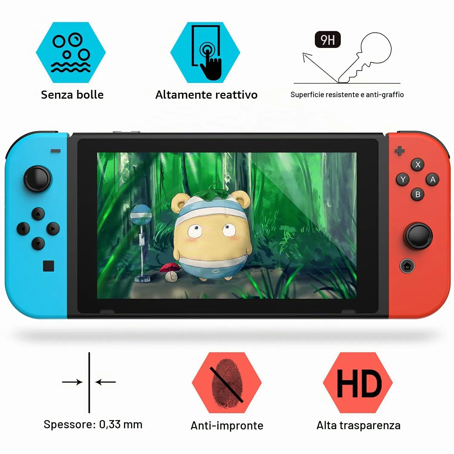 daydayup Vetro temperato per Nintendo Switch [3 Pezzi] Pellicola salvaschermo - Bubble Free, HD, Anti-Crack, durezza 9H, Resistente ai Graffi, Facile da installare per Switch - immagine 2