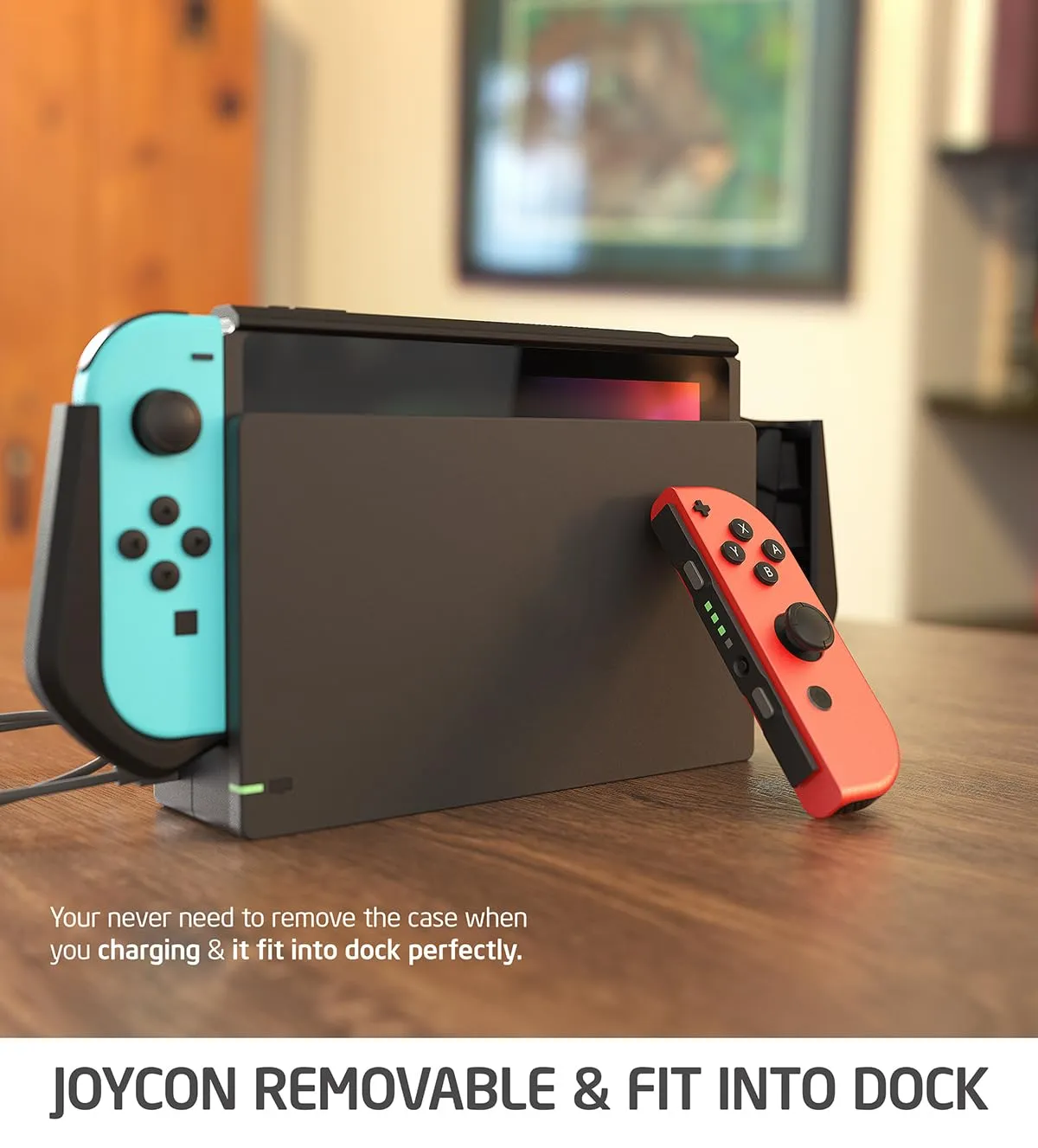 mumba Custodia per Nintendo Switch, robusta custodia protettiva ibrida in TPU con manico [serie Blade] compatibile con console Nintendo Switch e controller Joy-Con (nero), Nero - immagine 3