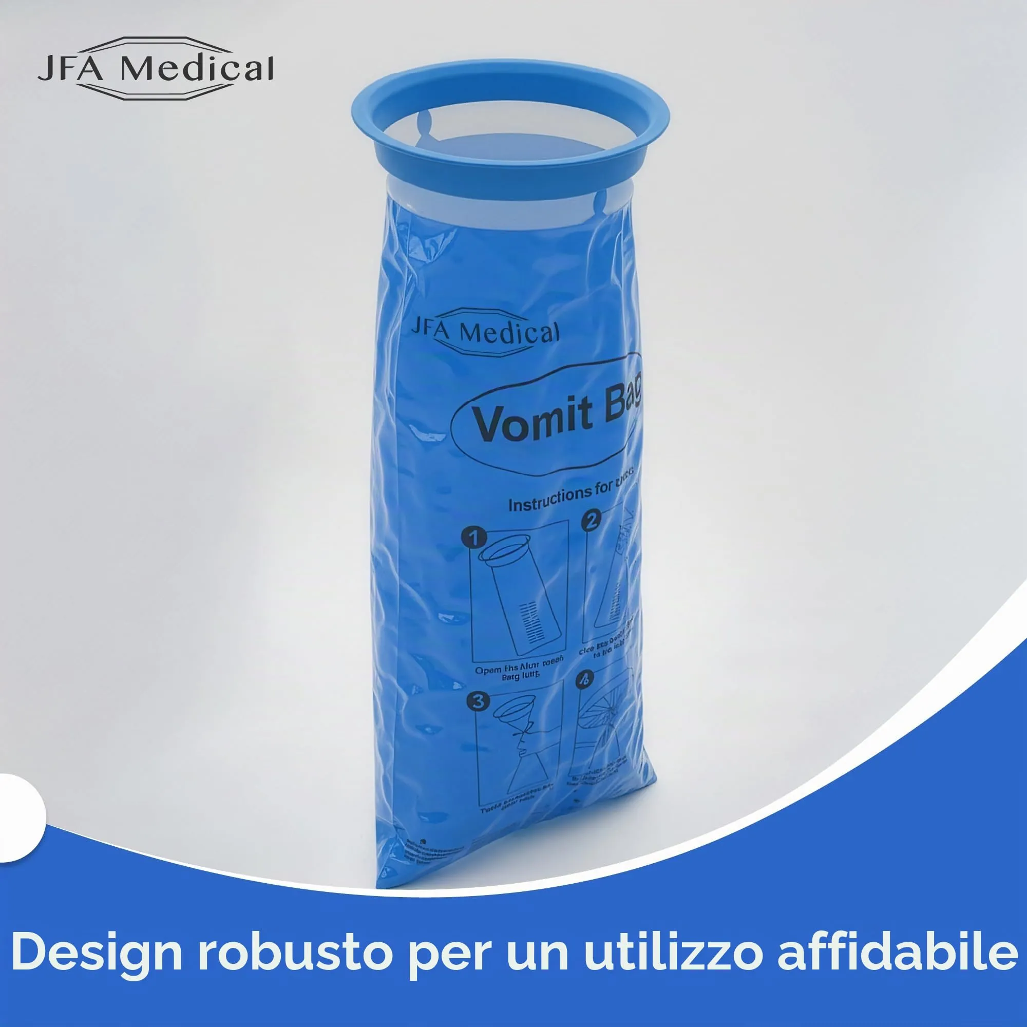 JFA Medical - Confezione da 50 sacchetti sanitari usa e getta per vomito, 1000 ml, per viaggi o emergenze ospedaliere o mal d’aria, con boccaglio - immagine 5