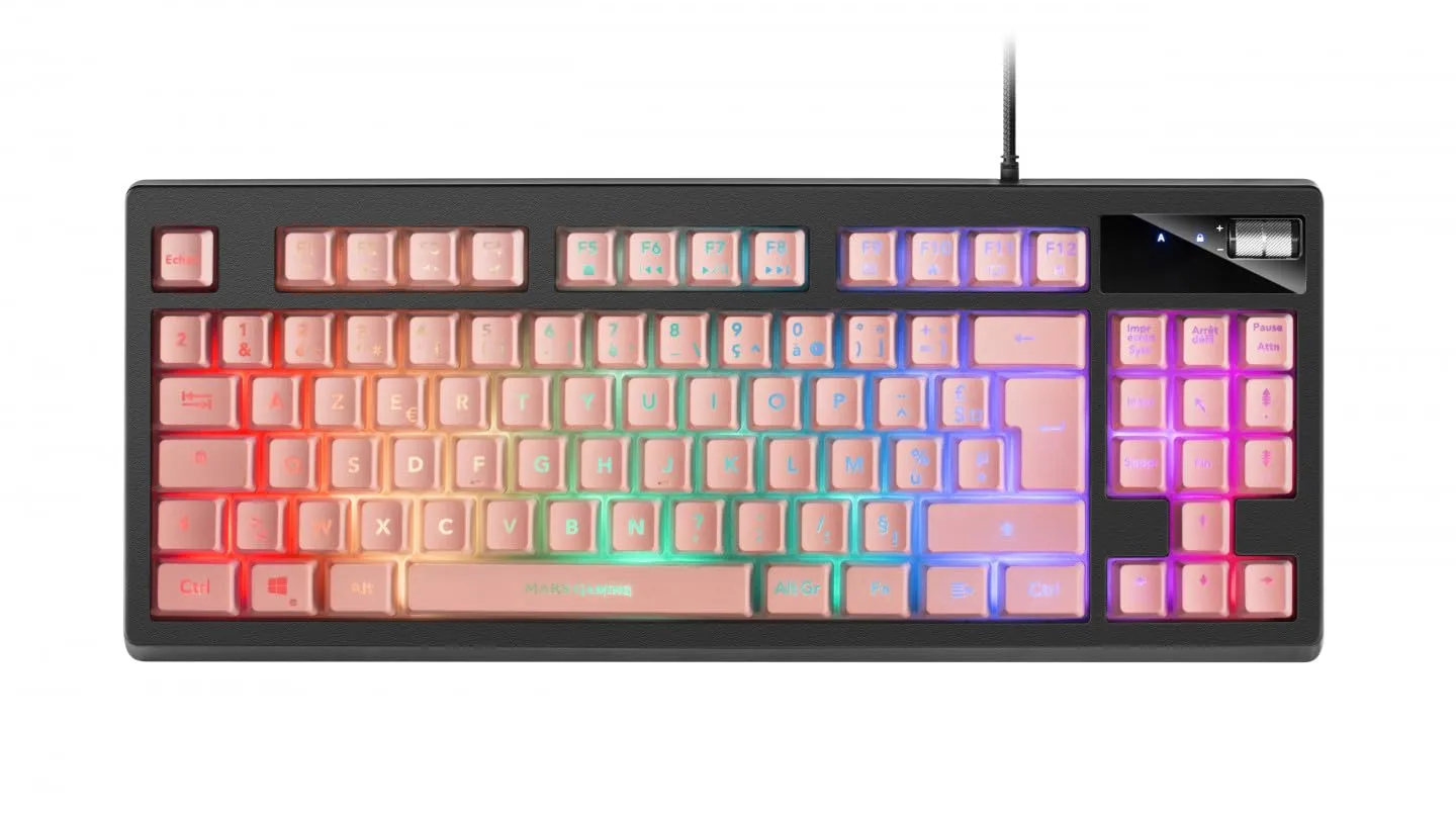Mars Gaming MKAXPFR Tastiera Compatta TKL H-Mech, Illuminazione RGB 9 Effetti, Poggiapolsi in Gel, Rosa, Lingua Francese - immagine 1