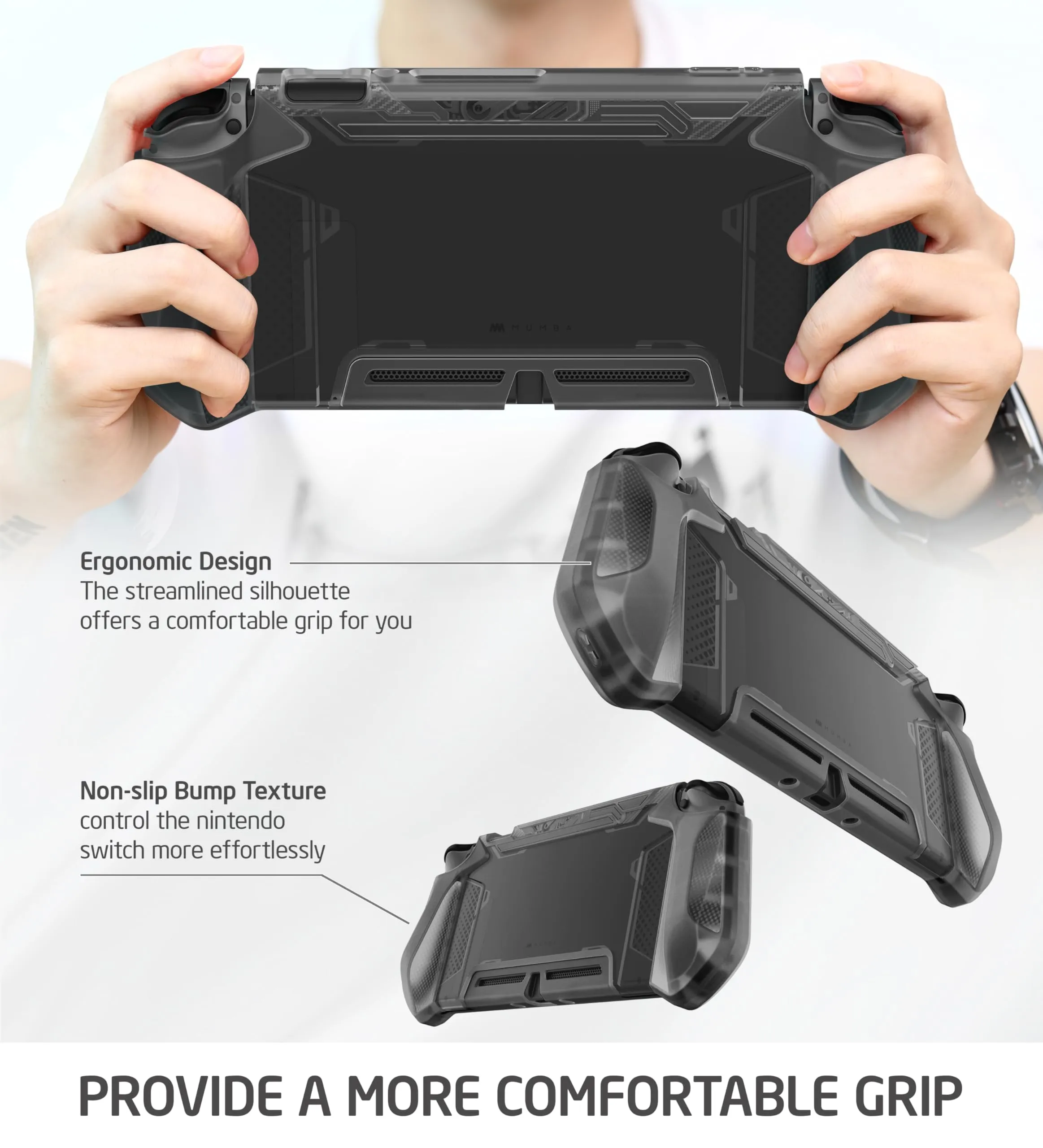Mumba Custodia per Nintendo Switch, robusta custodia protettiva, custodia ibrida con manico in TPU [serie Blade] compatibile con console Nintendo Switch e controller Joy-Con (Frost) - immagine 7