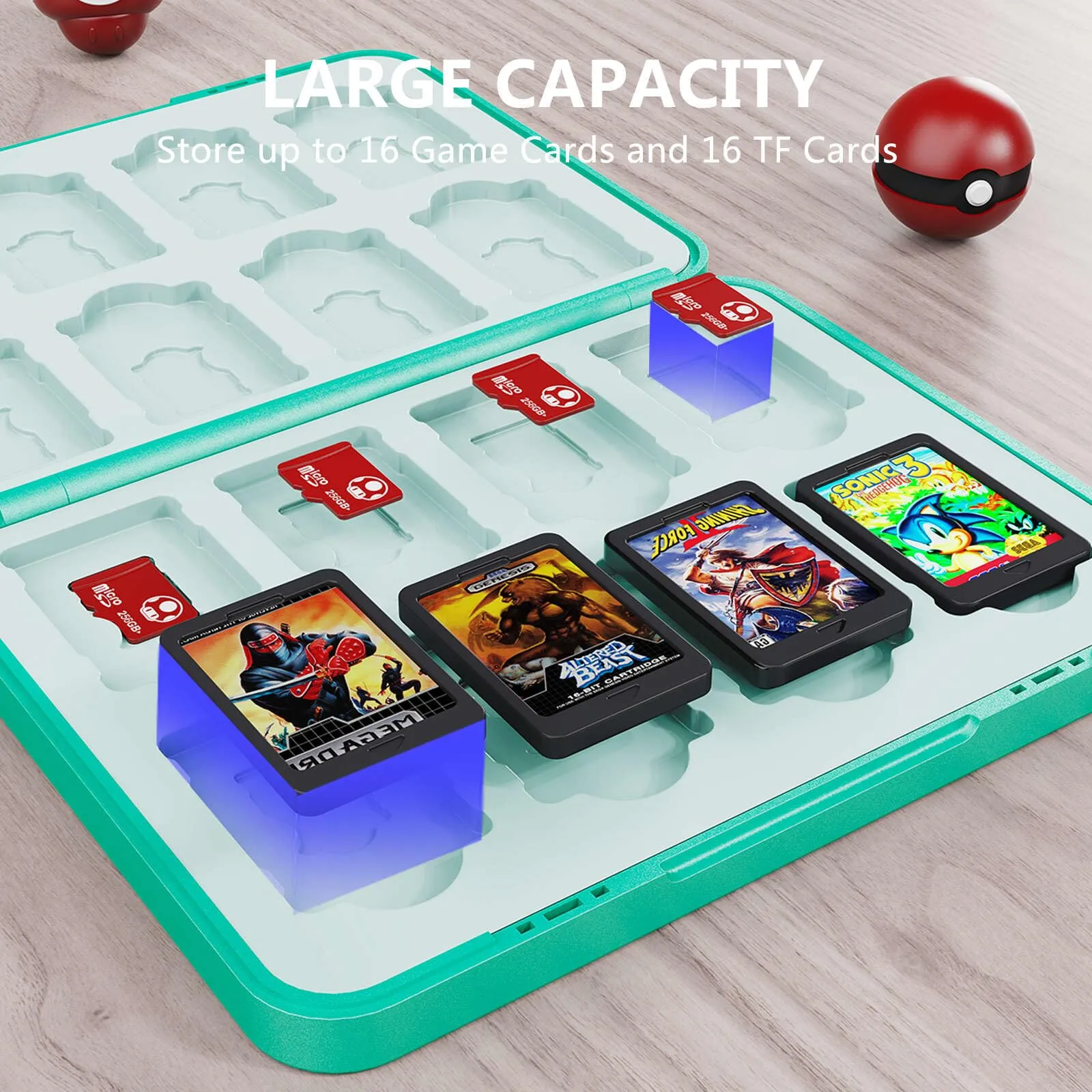 Custodia per Schede di Gioco Magnetiche per Nintendo Switch,Switch Lite & Switch OLED con 16 Slot per Schede di Gioco e 16 Slot per Schede Micro SD,Organizer di Gioco Antiurto Resistente All'acqua (B) - immagine 2