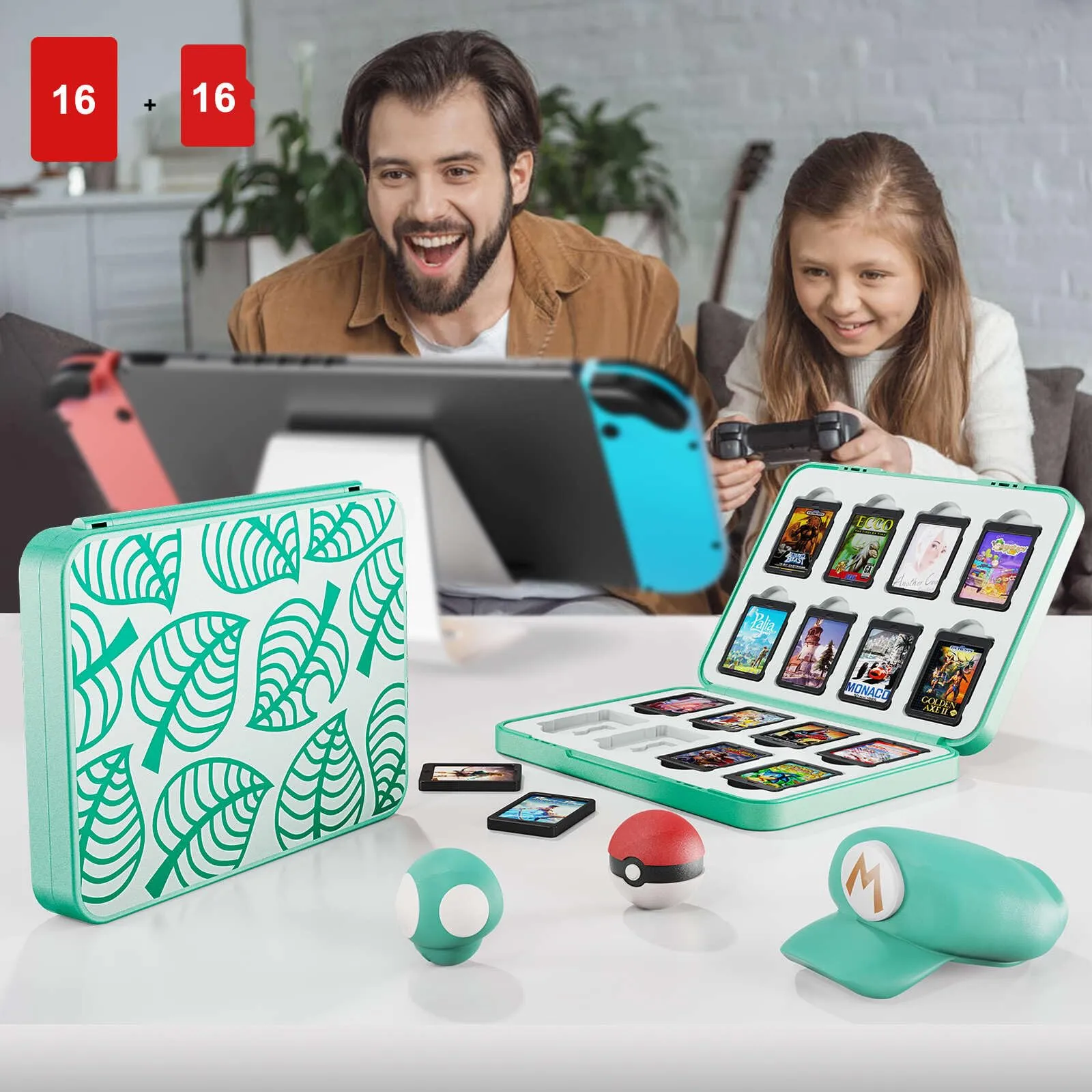 Custodia per Schede di Gioco Magnetiche per Nintendo Switch,Switch Lite & Switch OLED con 16 Slot per Schede di Gioco e 16 Slot per Schede Micro SD,Organizer di Gioco Antiurto Resistente All'acqua (B) - immagine 6