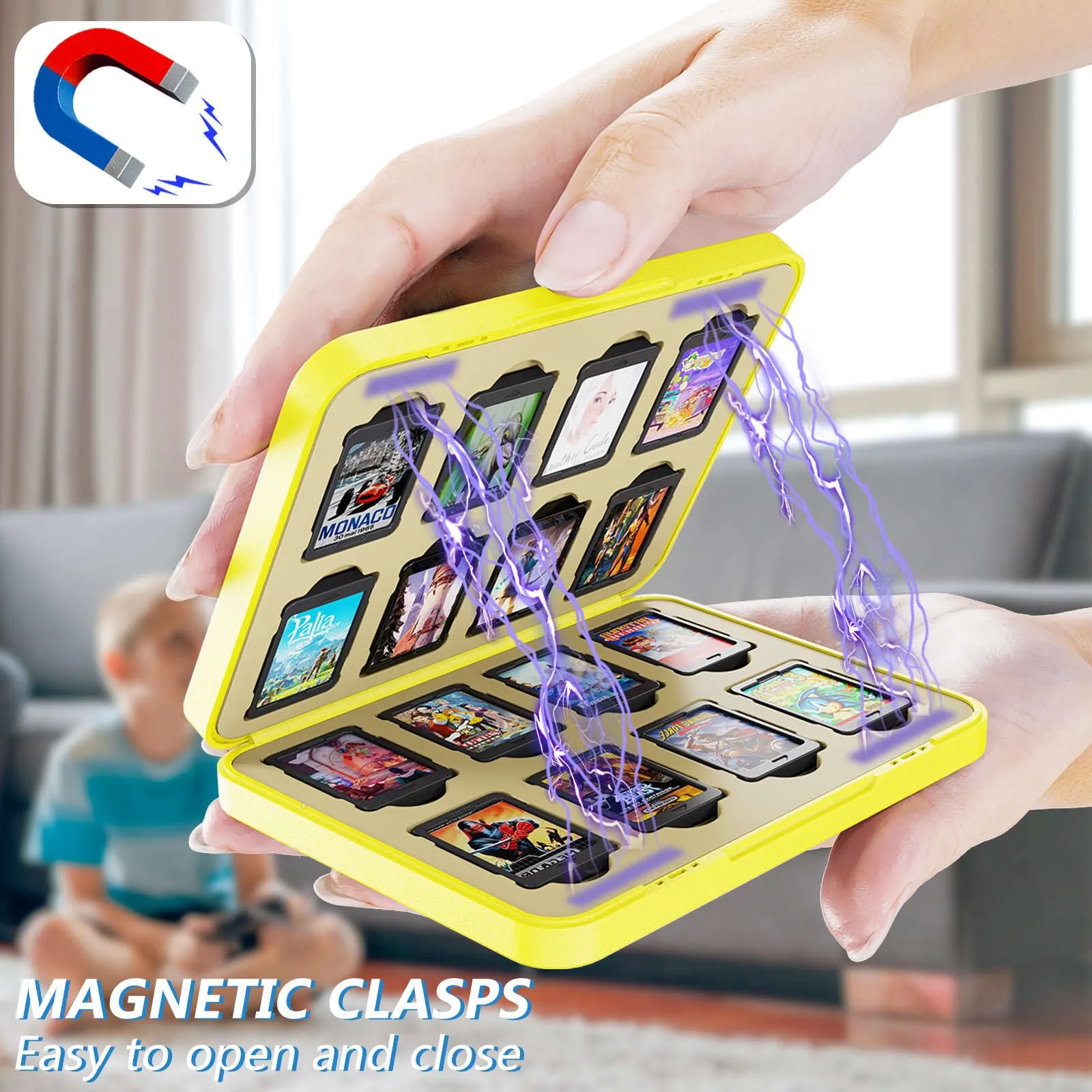 Custodia per Schede di Gioco Magnetiche per Nintendo Switch,Switch Lite & Switch OLED con 16 Slot per Schede di Gioco e 16 Slot per Schede Micro SD,Organizer di Gioco Antiurto Resistente All'acqua (D) - immagine 3