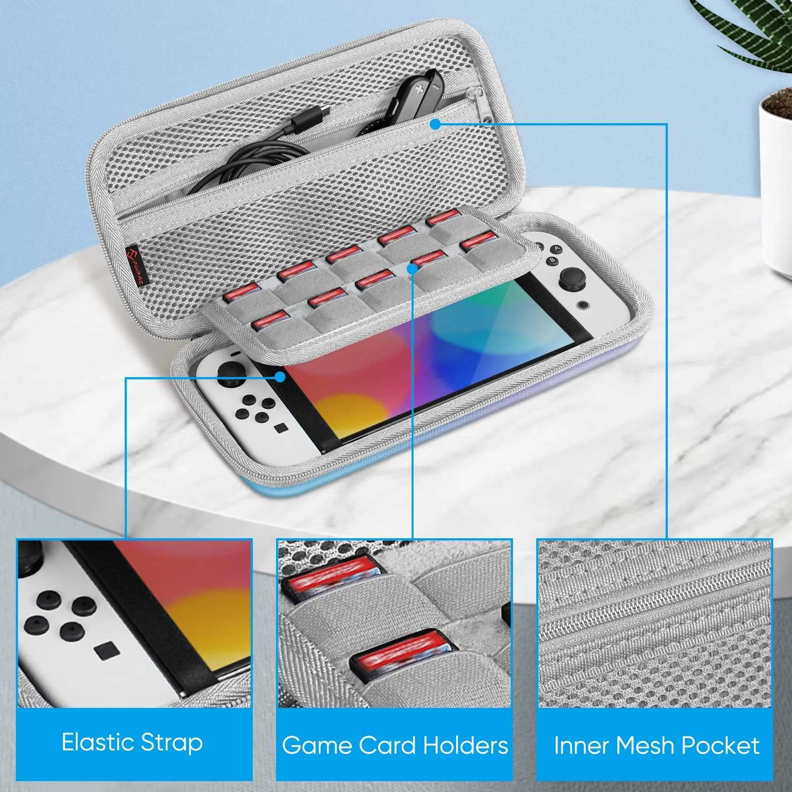 FINTIE Custodia da trasporto per Nintendo Switch OLED modello 2021/Switch 2017 - [antiurto] Custodia protettiva rigida da viaggio con 10 slot per schede di gioco per console Switch Joy-Con e - immagine 3