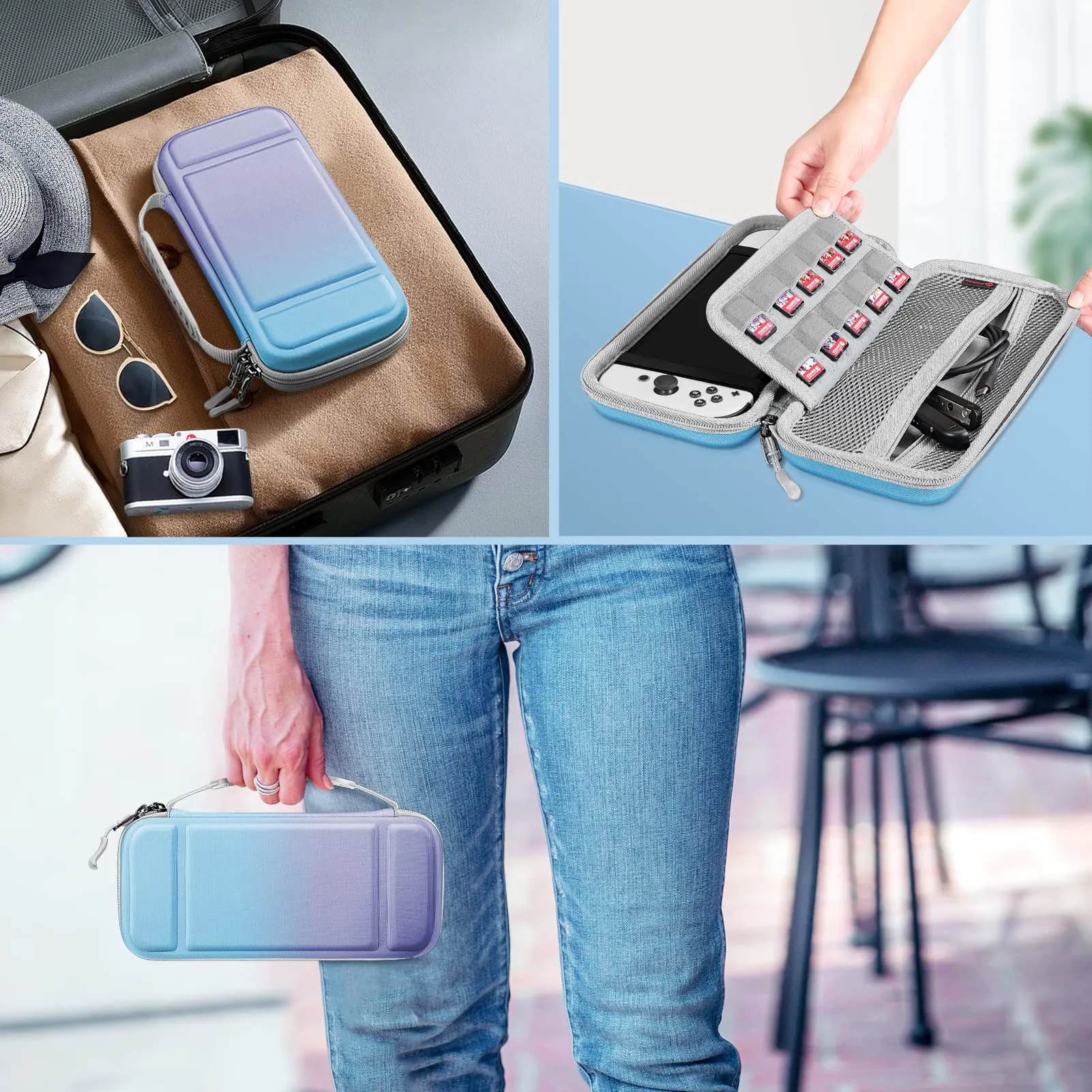 FINTIE Custodia da trasporto per Nintendo Switch OLED modello 2021/Switch 2017 - [antiurto] Custodia protettiva rigida da viaggio con 10 slot per schede di gioco per console Switch Joy-Con e - immagine 7